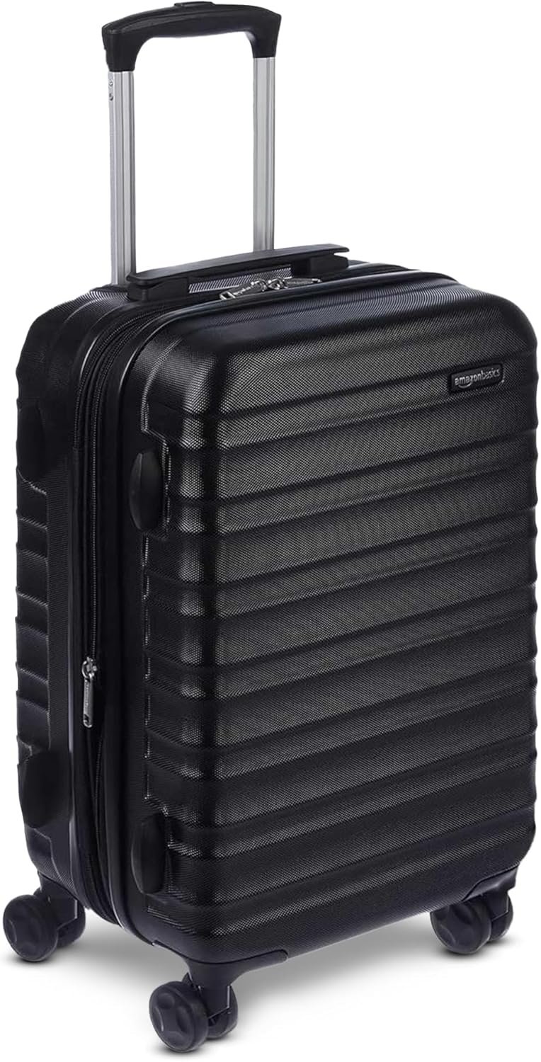 Amazon Basics 21″ Hardside Carry-On Luggage with Spinner Wheels, Expandable for Up to 25% More Space, Scratch-Resistant Hard Shell, Telescoping Handle, Black