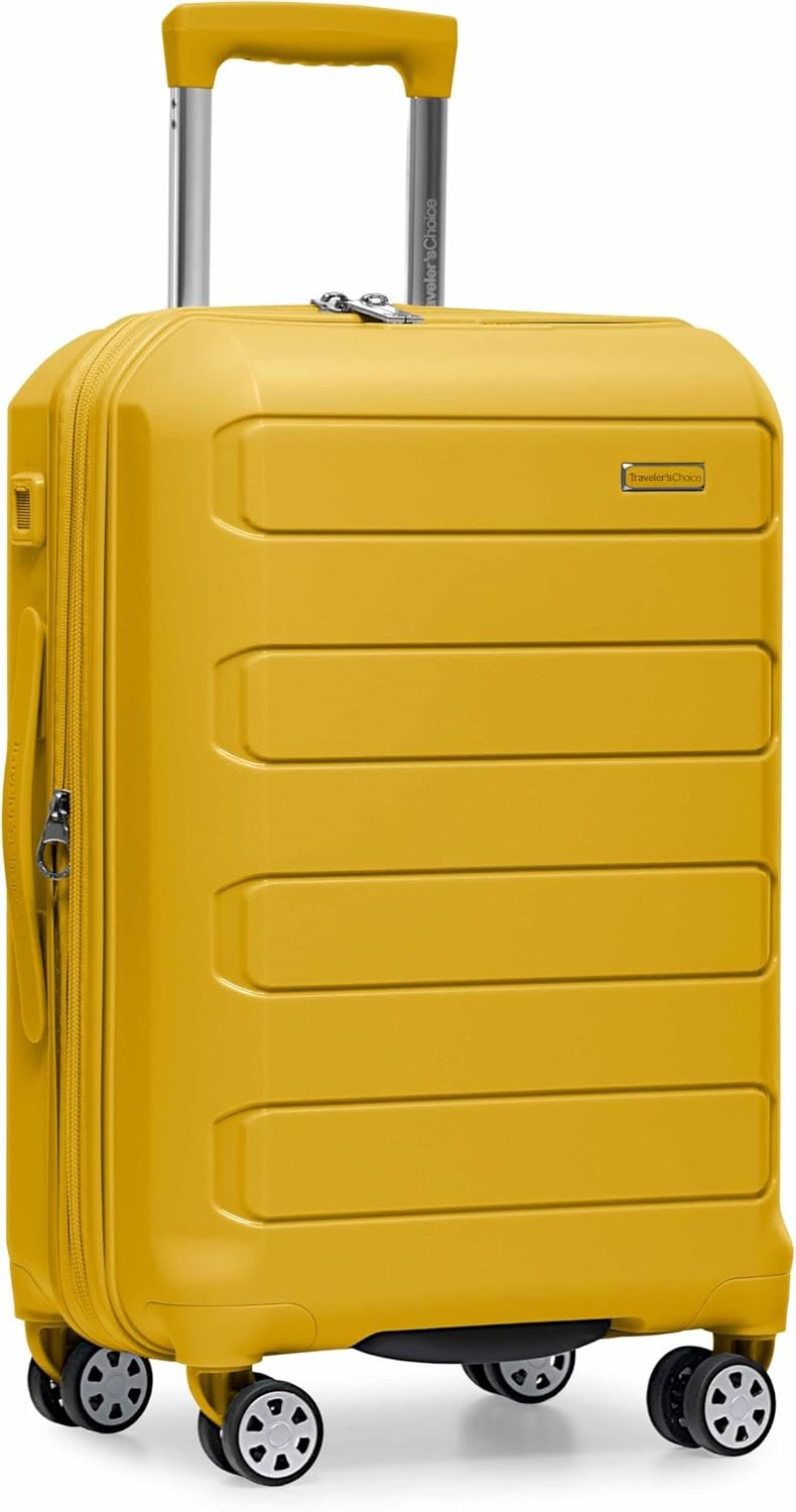 Traveler’s Choice Pagosa Hardshell Expandable Luggage with Spinner Wheels, Yellow, 22-Inch Carry-on