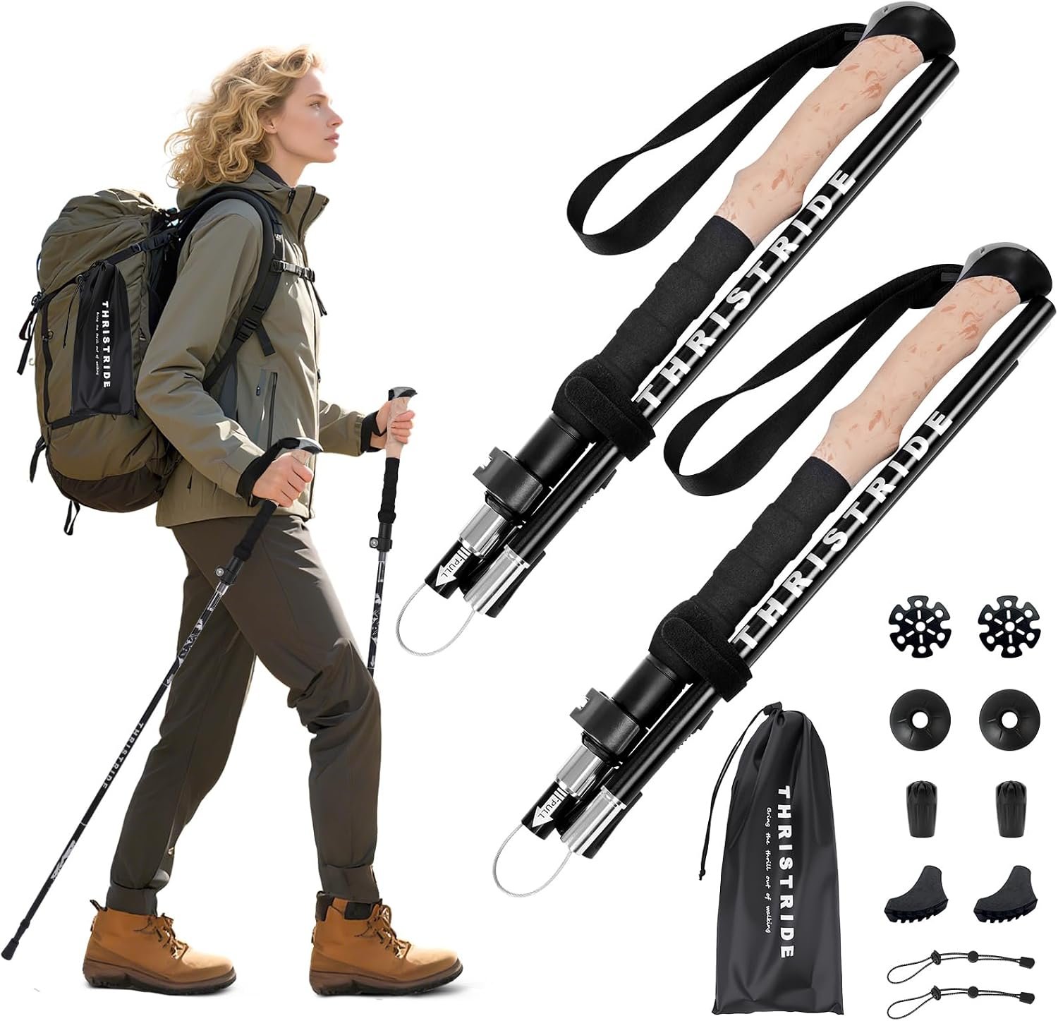 Trekking Poles Aviation Grade Aluminum Alloy-Strong Lightweight Collapsible Walking Sticks for Hiking Poles for Women, Men,Seniors in the 4 Season,All-Terrain,2pc Per Set