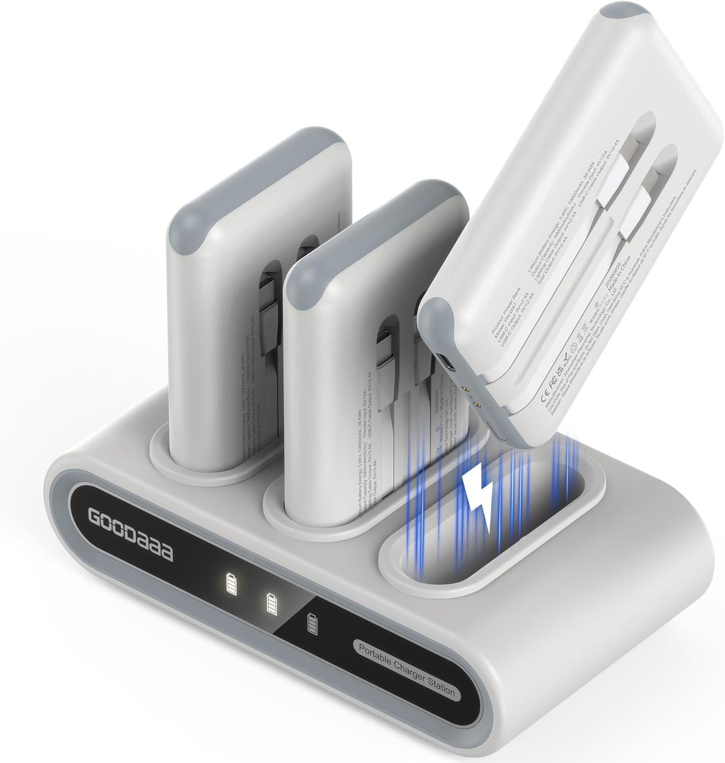 GOODaaa Portable Charger, 3-Pack 10000mAh Slim Power Bank Built in Cables, 3 Outputs 1 Inputs Family Power Hub for All Mobile Devices, Charging Station Set Includes 180 DlY Stickers, for Home,Office