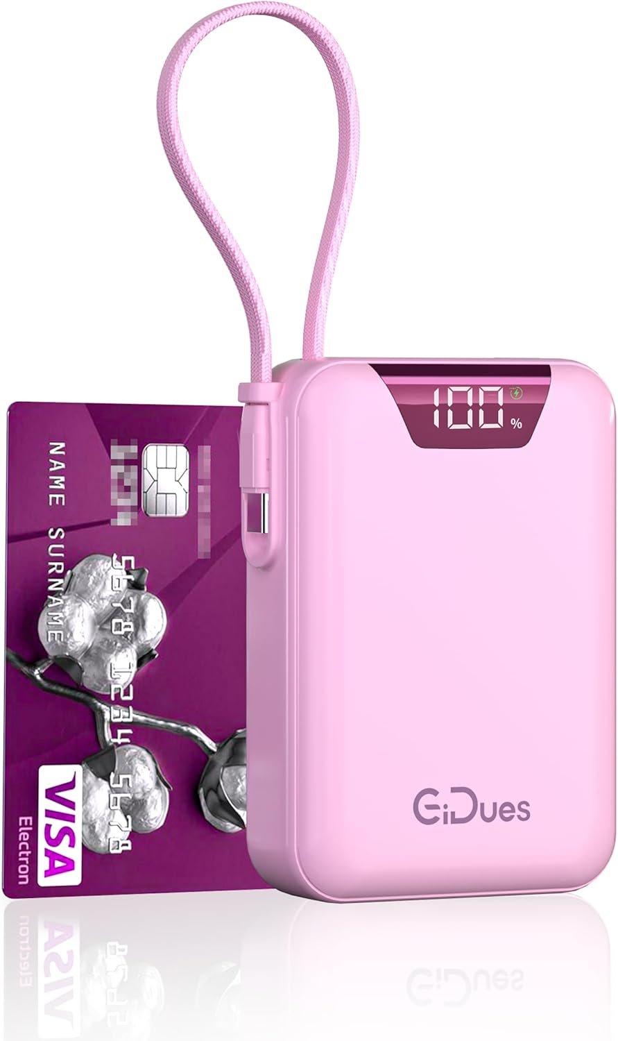 M2 Portable Charger, 20000mAh Power Bank, PD 35W Ultra Fast USB-C Built-in Cable, Compact Cute Mini External Battery Pack for iPhone, Samsung, Android iPad (Pink)