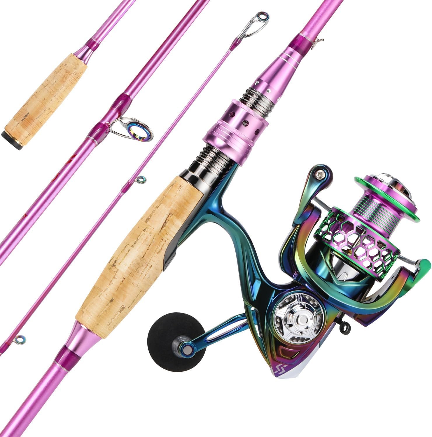 Sougayilang Spinning Rod Reel Combos,Colorful Two Pieces Spinning Pole with Smooth Strong Reel Available for Freshwater Bass Walleye Trout Fishing