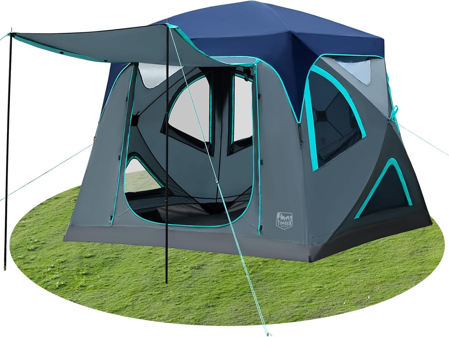 TIMBER RIDGE Camping Tent, 4 Person Instant Pop Up Hub Tent with 8 Windows, Easy 60 Second Setup, Weather Resistant Family Cabin Tents with Rain Fly for Camping,Outdoor Travel