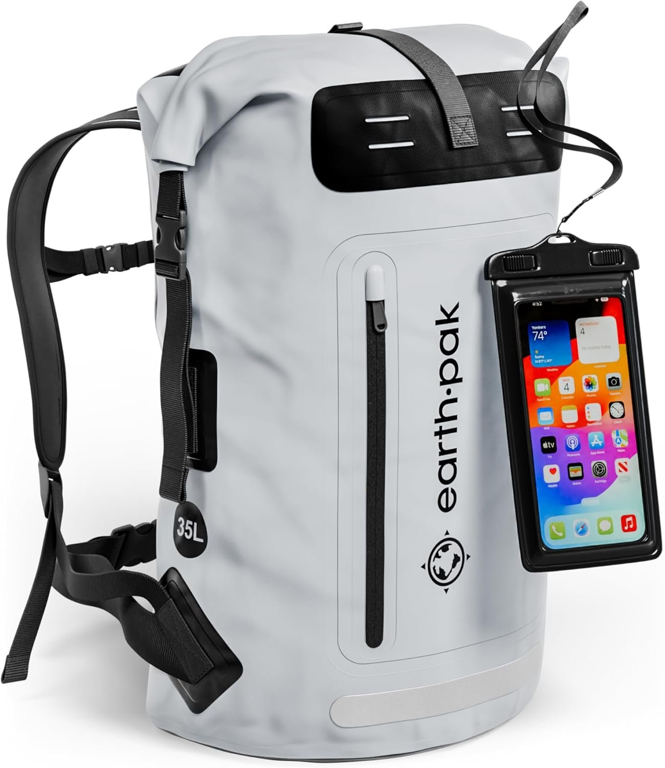 Earth Pak Waterproof Backpack – Heavy Duty Hiking Backpack – Roll-Top Closure Bag – Cushioned Dry Bag Waterproof Phone Case