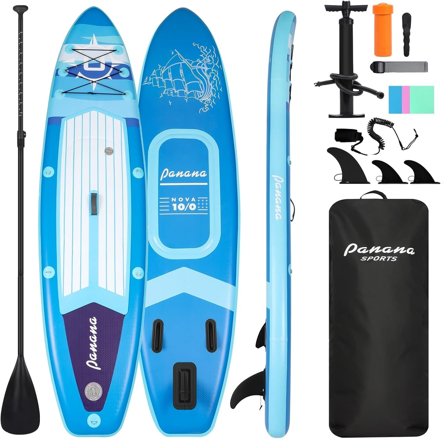 Panana Inflatable Stand Up Paddle Board 10’/10’8”x30”/32”x6” iSUP Non-Slip Deck Paddleboard for Adults Beginners Youth, with Paddle Pump Fins Leash Backpack