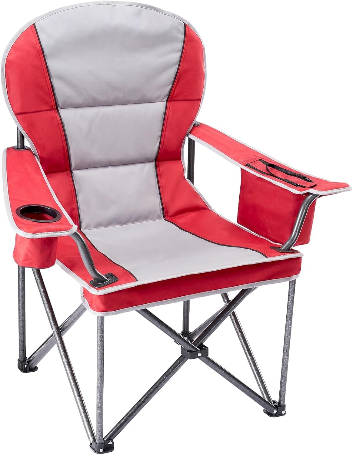 NEWBULIG Oversized Folding Camping Chair for Adults, Portable Outdoor Collapsible Chairs, 500 LBS Heavy Duty Support, with Cup Holders, for Lawn, Fishing, Hiking, Red