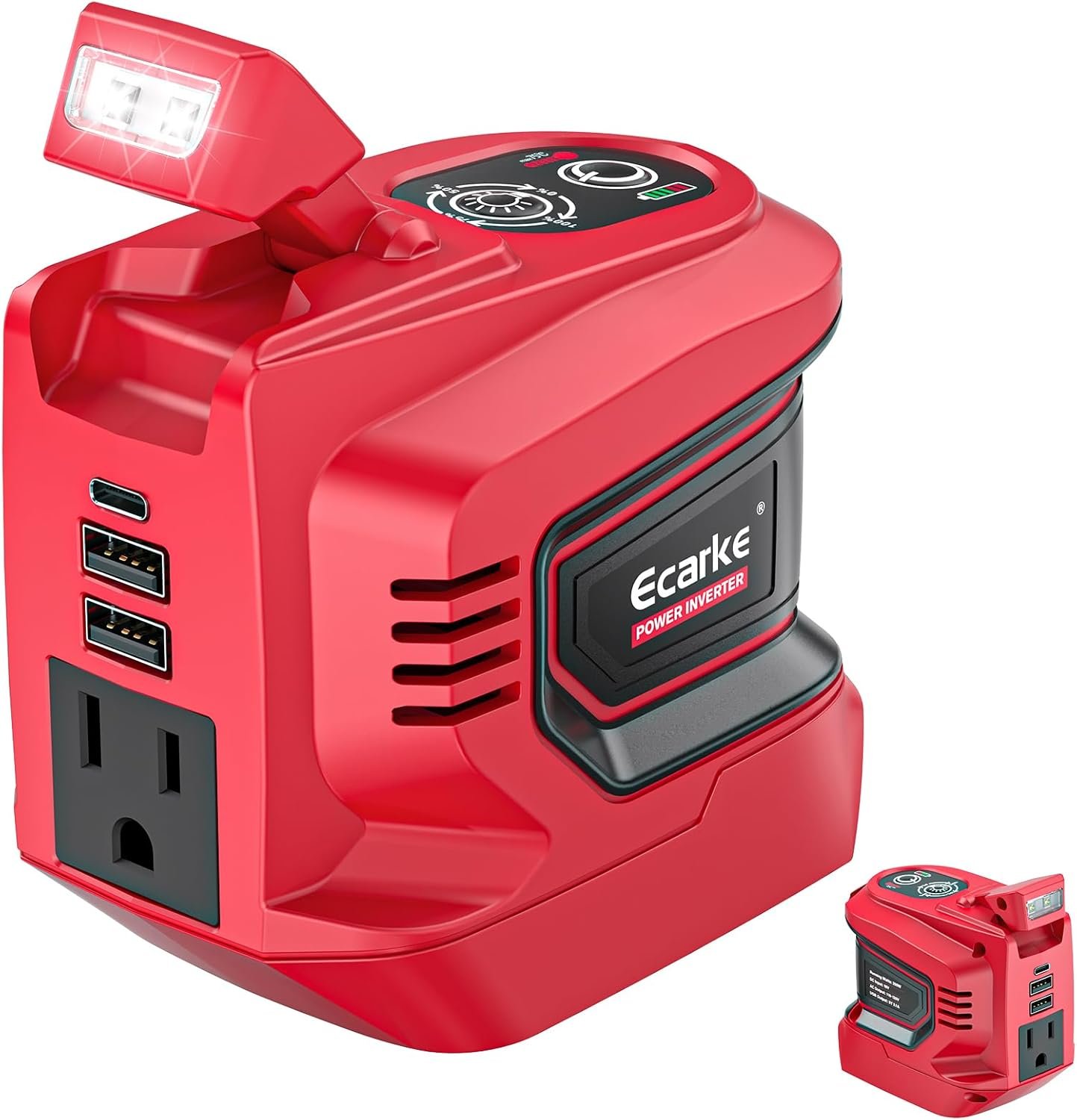 Ecarke 220W Portable Power Inverter Compatible with Milwaukee 18V Battery (Tool Only), DC 18V to AC 110V Power Station with 1 AC Outlet, 2 USB-A, 1 Type-C & LED Light for Camping Outdoor Emergency