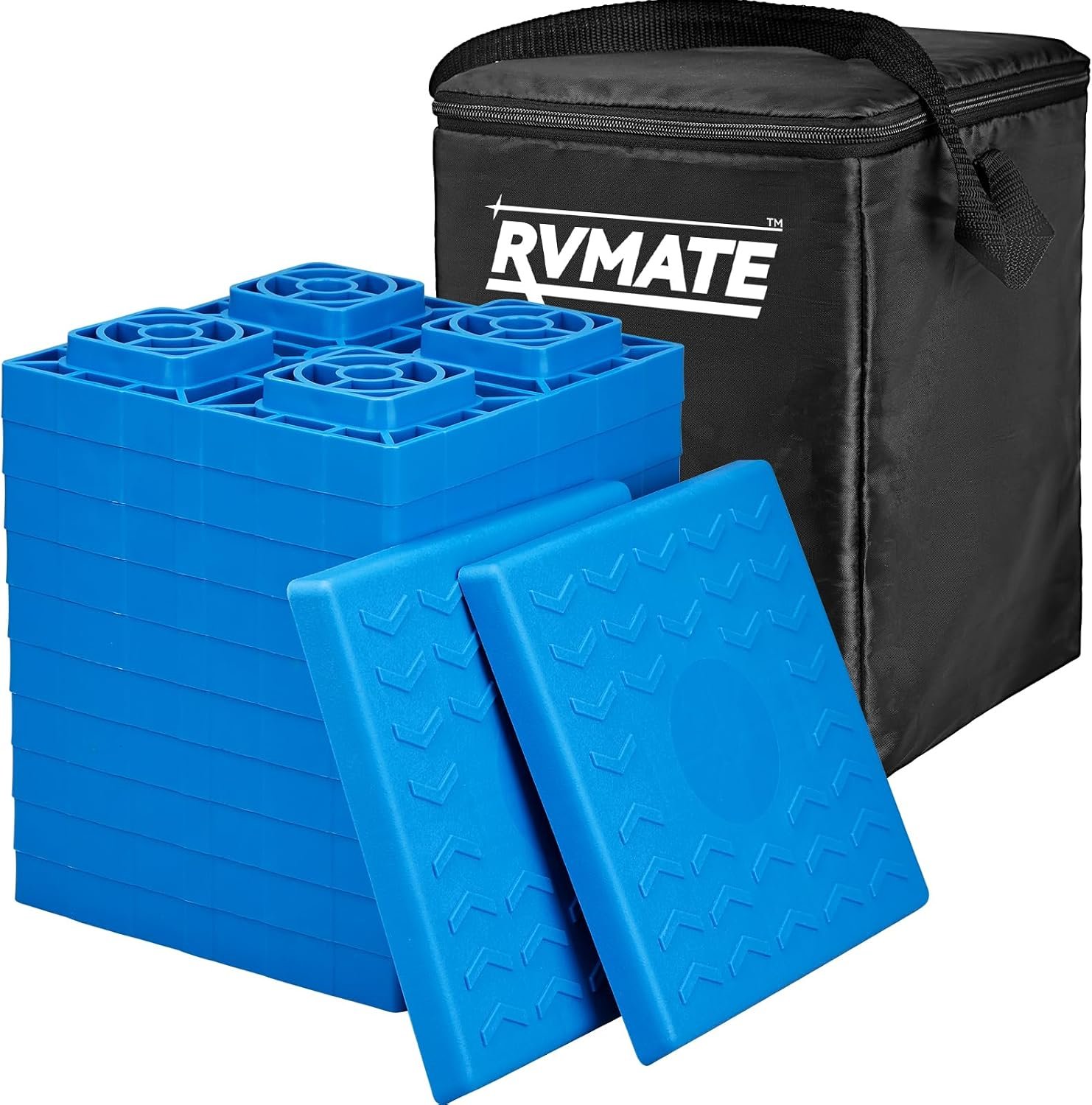 RVMATE 12 Pack RV Leveling Blocks, Heavy Duty Camper Leveling Blocks, Levelers for RVs, Reduce Trailer Movement, Trailer Leveling Blocks，RV Leveling System Great for Single and Dual Wheels