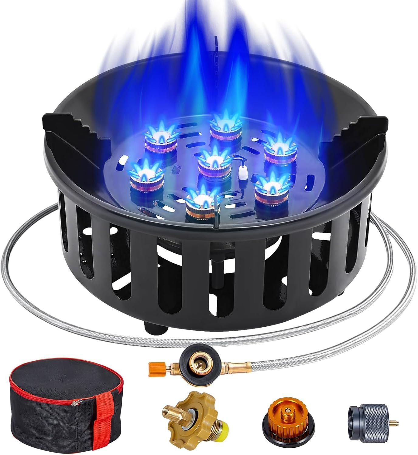 BESTFIRE Propane Burner Portable Gas Stove Single Burner Propane Stove 72,000 BTU Windproof Camping Stove with Piezo Ignition, Extended Hose & 3 Adapters, Portable with Carrying Bag