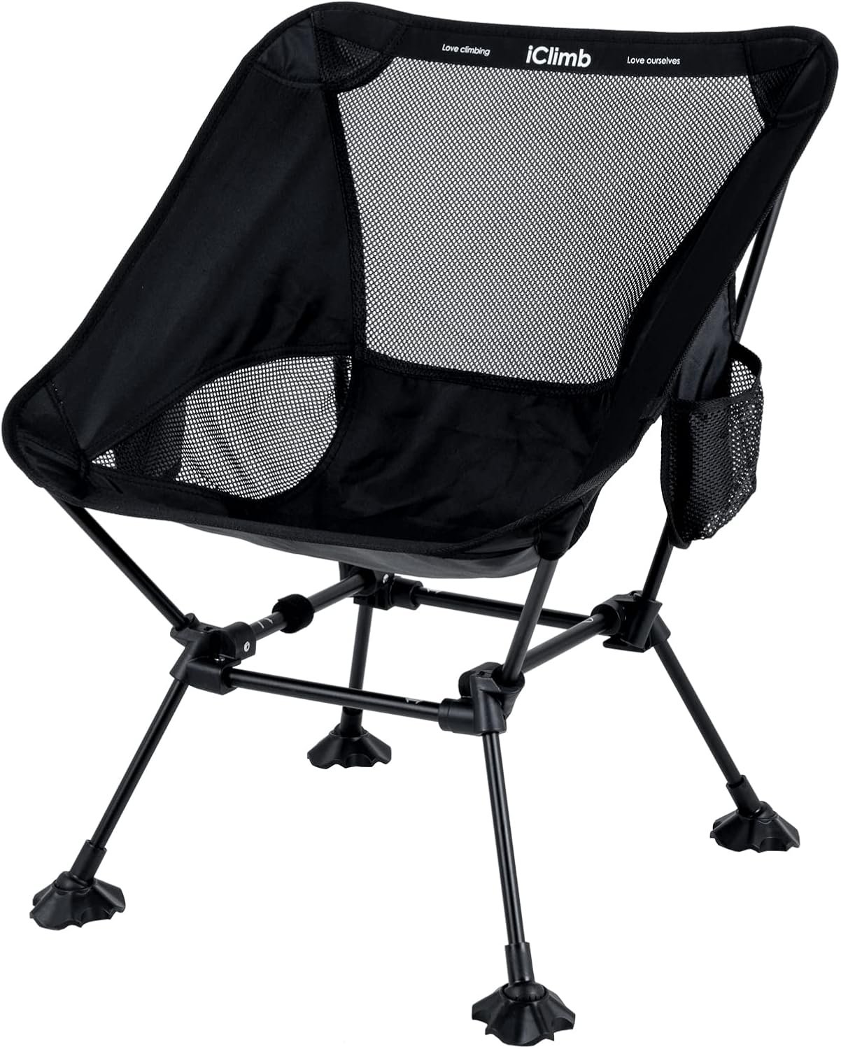 iClimb Ultralight Compact Camping Folding Beach Chair with Anti-Sinking Large Feet and Back Support Webbing (Black – Square Frame)