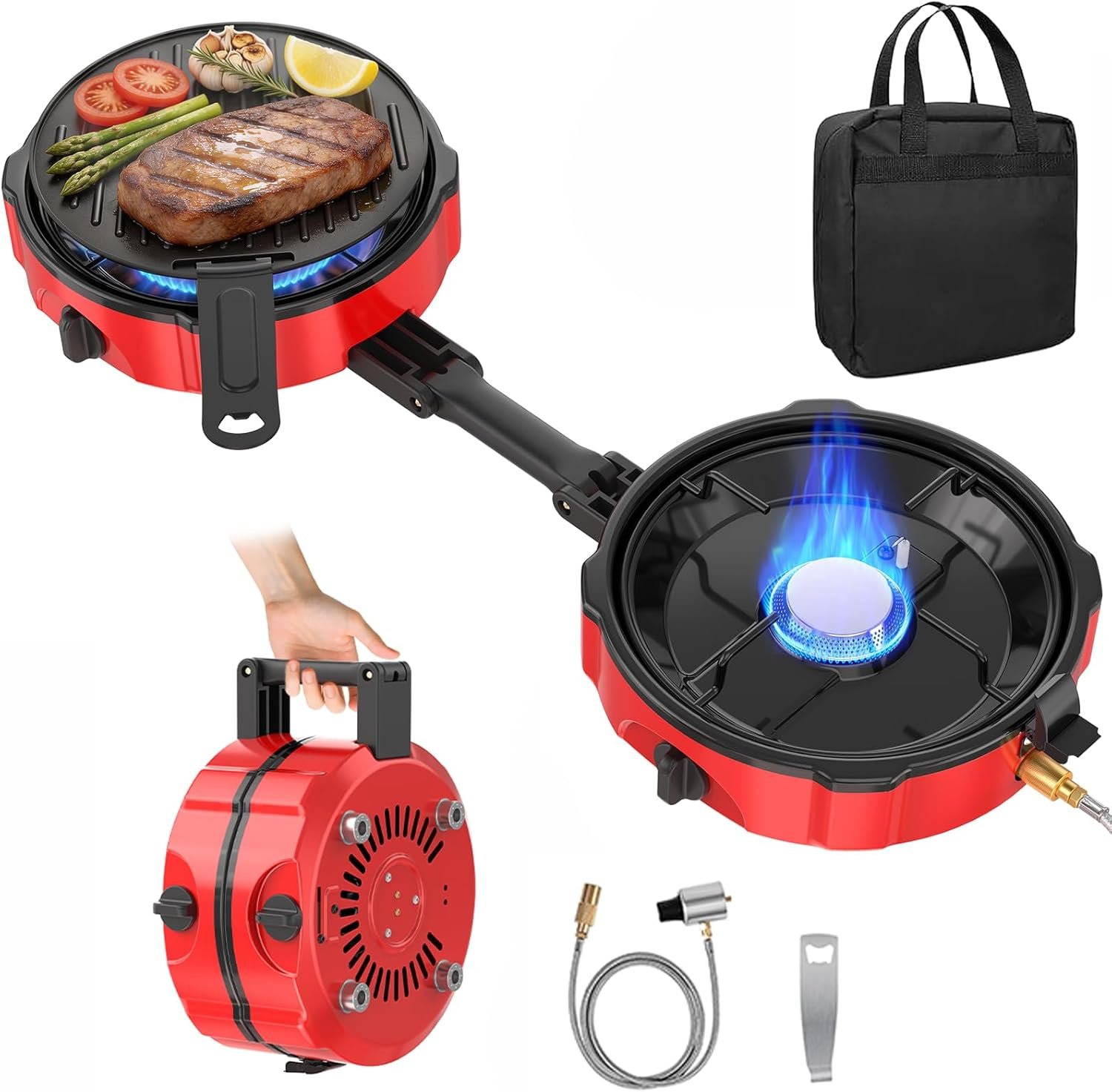 2 Burner Propane Camping Stove, 20000 BTU Foldable Portable Camp Stove with Piezo Ignition & Adjustable Burners, Outdoor Gas Cooker with Carry Bag for Camping, RV, Tailgating & Emergency Use