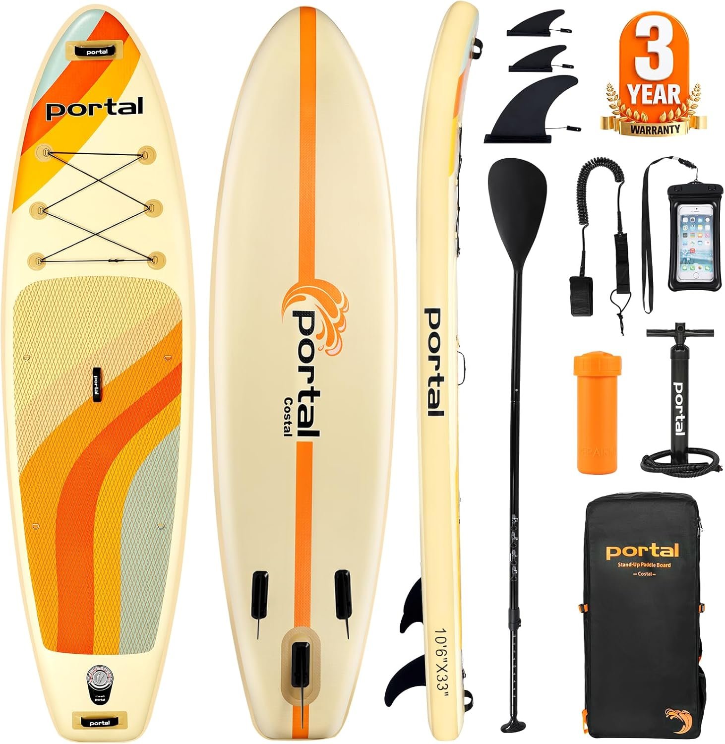 PORTAL SUP Inflatable Paddle Board for Adults 10’6” Stand Up Paddleboard,Non-Slip Deck Blow up Paddle Boards with Adjustable Paddle, Carry Bag, and Repair Kit