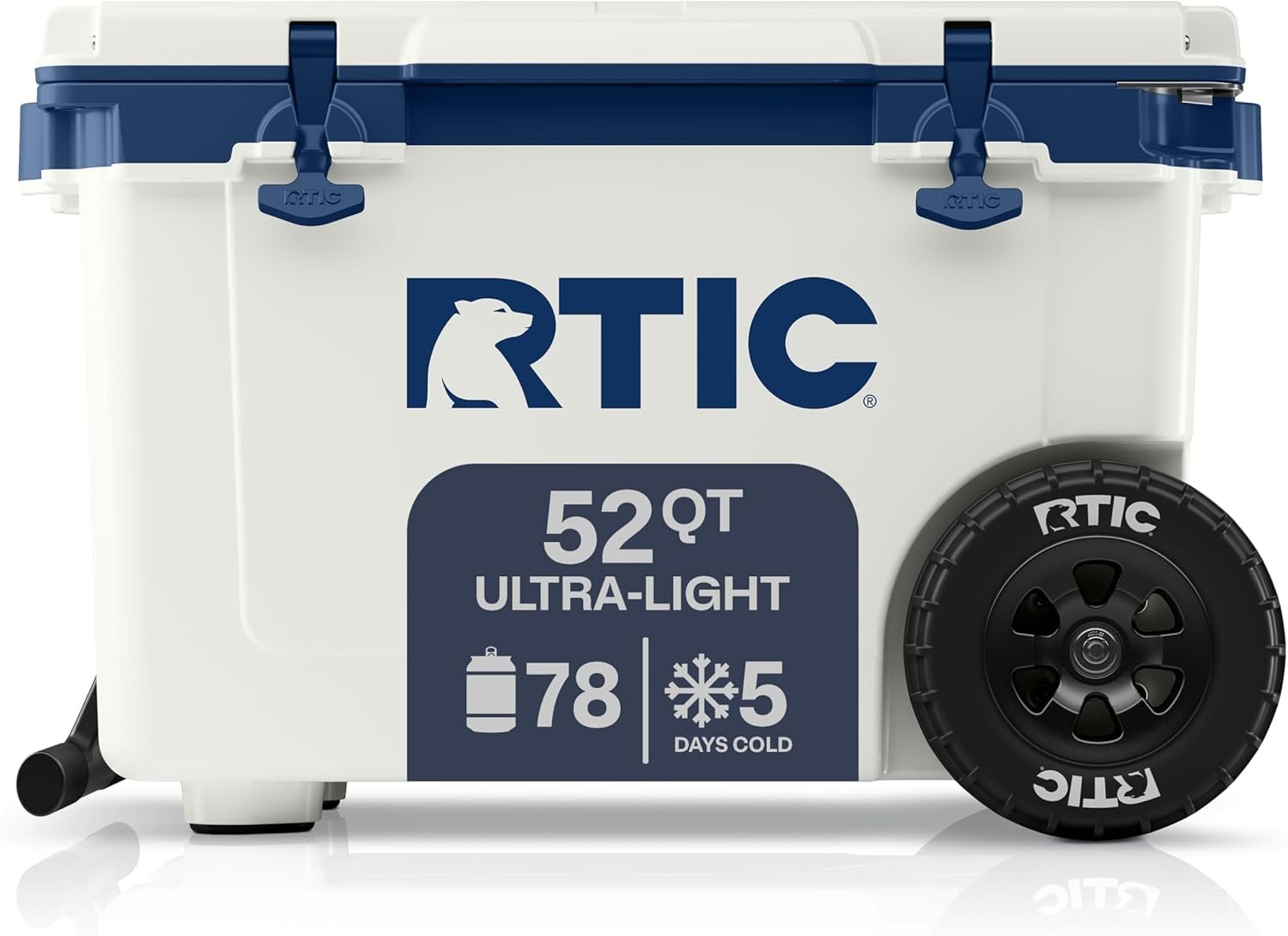 RTIC 52 Quart Ultra-Light Wheeled Hard Cooler Insulated Portable Ice Chest Box for Beach, Drink, Beverage, Camping, Picnic, Fishing, Boat, Barbecue, 30% Lighter Than Rotomolded Coolers