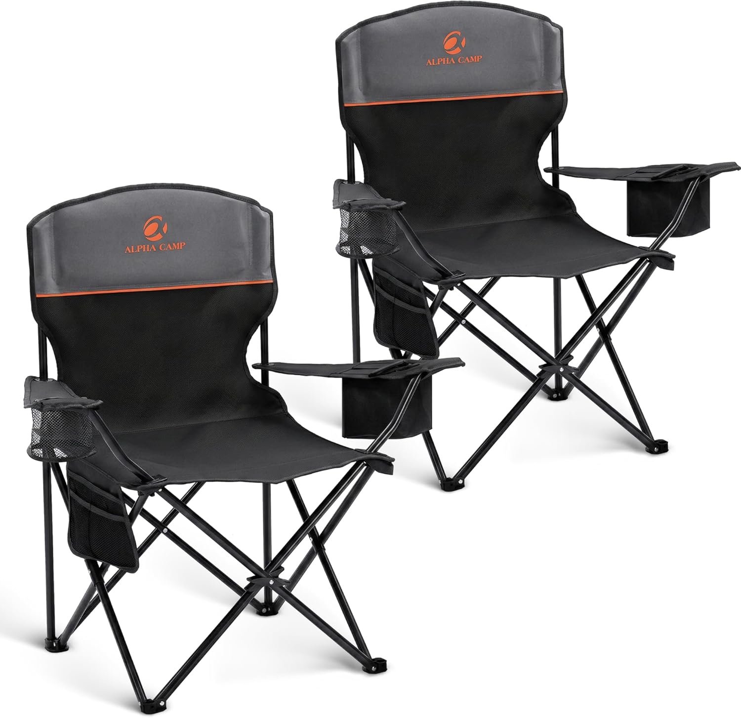 ALPHA CAMP 2-Pack Camping Chair with Cooler Bag, Heavy Duty 250lbs Capacity Folding Chair with Lumbar Support & Side Pocket, Portable Quad Chairs for Beach Fishing Tailgating & Sideline Sport