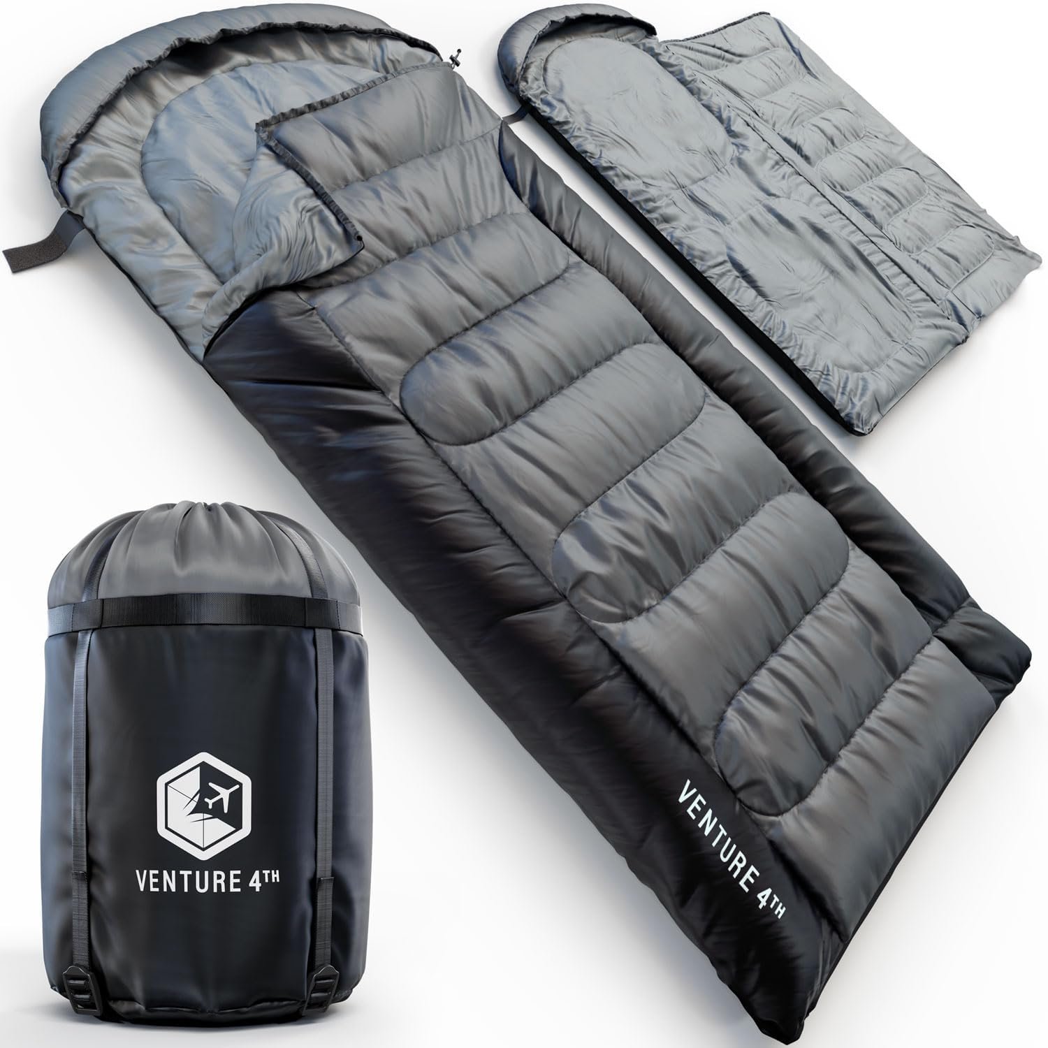 VENTURE 4TH Backpacking Sleeping Bag – XXL, Double and Single Sizes – Lightweight Warm & Cold Weather Sleeping Bags for Adults, Kids & Couples – Ideal for Hiking, Camping & Outdoor Adventures