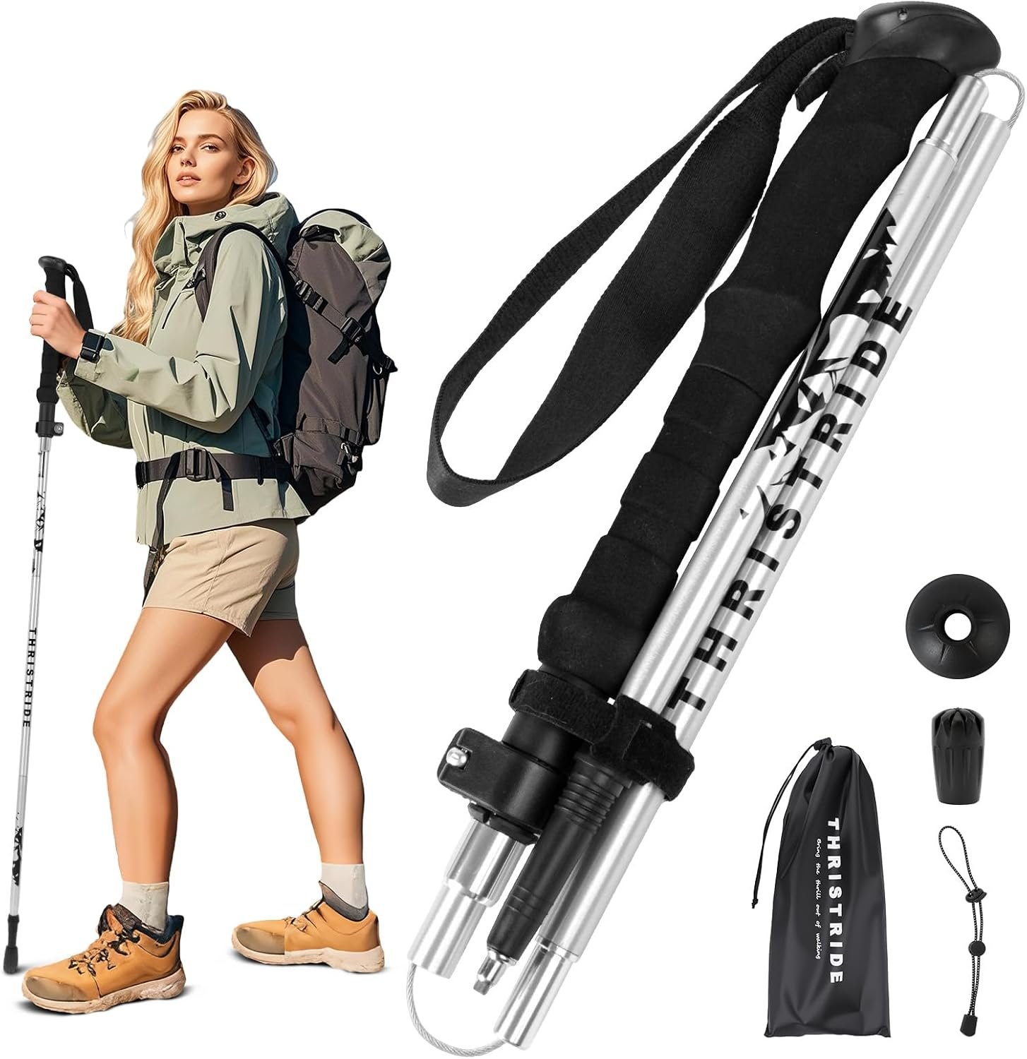 Single Collapsible Trekking Pole – Lightweight Aluminum Hiking Stick for Men, Women & Seniors | Adjustable Walking Stick for Hiking, Camping & Outdoor Activities (1 Pack)