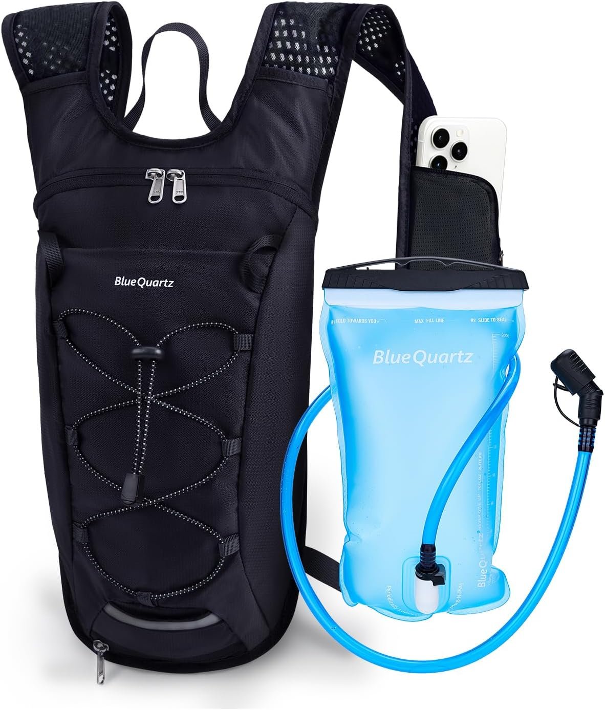 Blue Quartz Hydration Backpack with 2L Water Bladder, Hiking Water Pack with Insulated Compartment for Women Men, Lightweight Cycling Daypack with Phone Pocket, Hydration Pack for Running,Biking