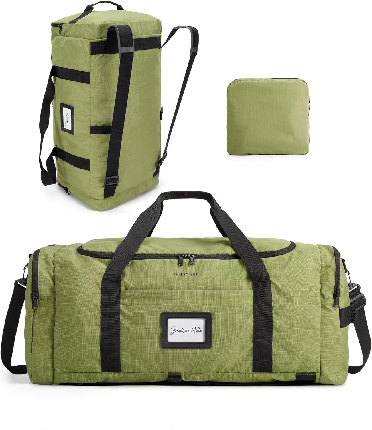 BAGSAMRT 60L Foldable Duffle Bag for Travel, Large Travel Duffel Bag for Men, 4 in 1 Travel Backpack, Carry on Weekender Bag, Army Green