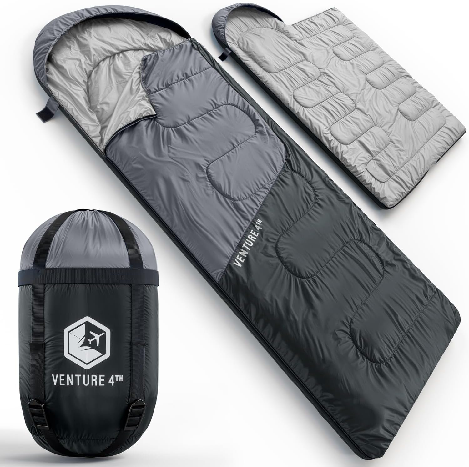 VENTURE 4TH Backpacking Sleeping Bag – XXL, Double and Single Sizes – Lightweight Warm & Cold Weather Sleeping Bags for Adults, Kids & Couples – Ideal for Hiking, Camping & Outdoor Adventures