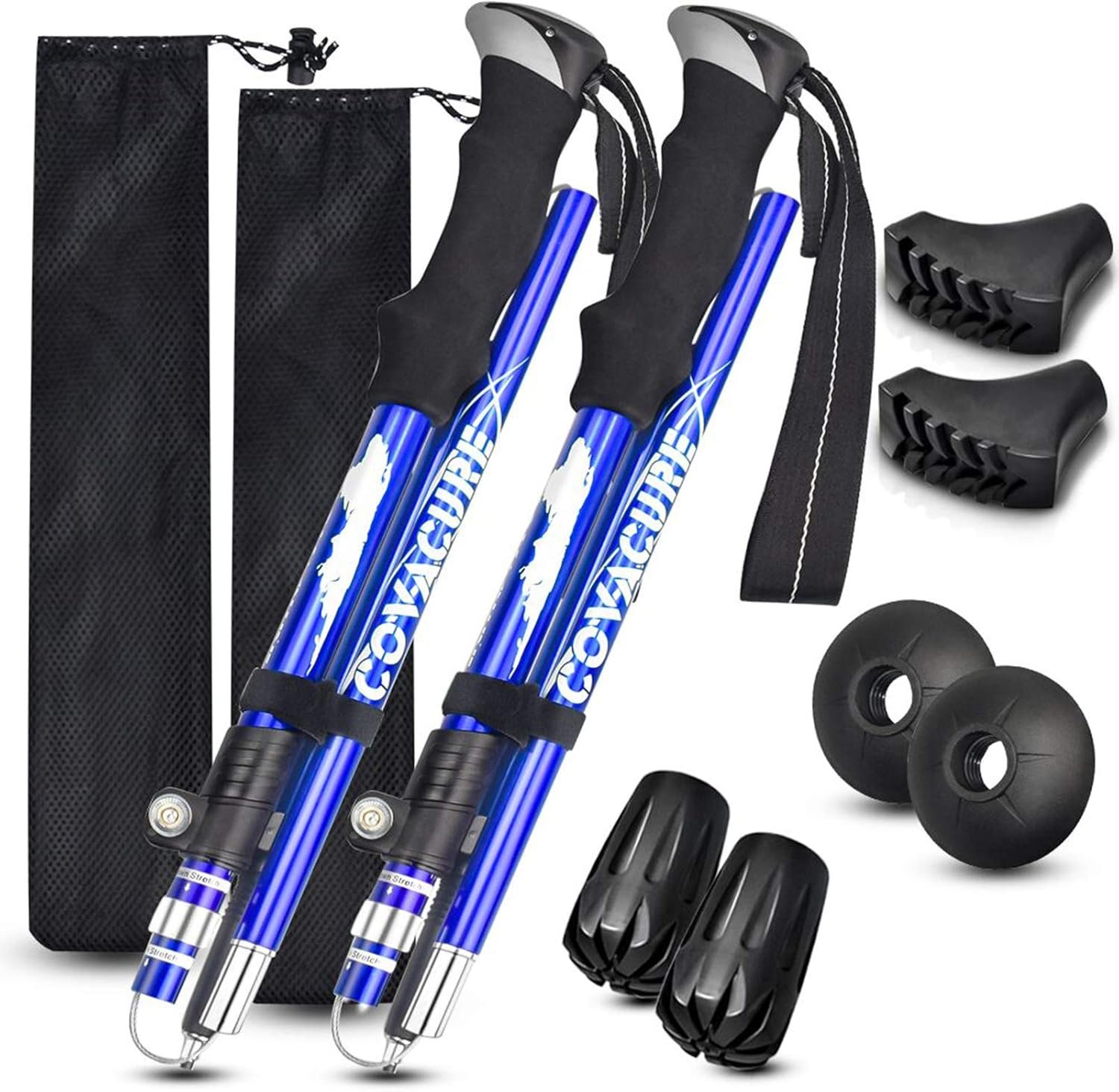 Covacure Trekking Poles Collapsible Hiking Poles – 2 Pcs Aluminum Alloy 7075 Trekking Sticks with Quick Lock System, Telescopic, Collapsible for Hiking, Camping