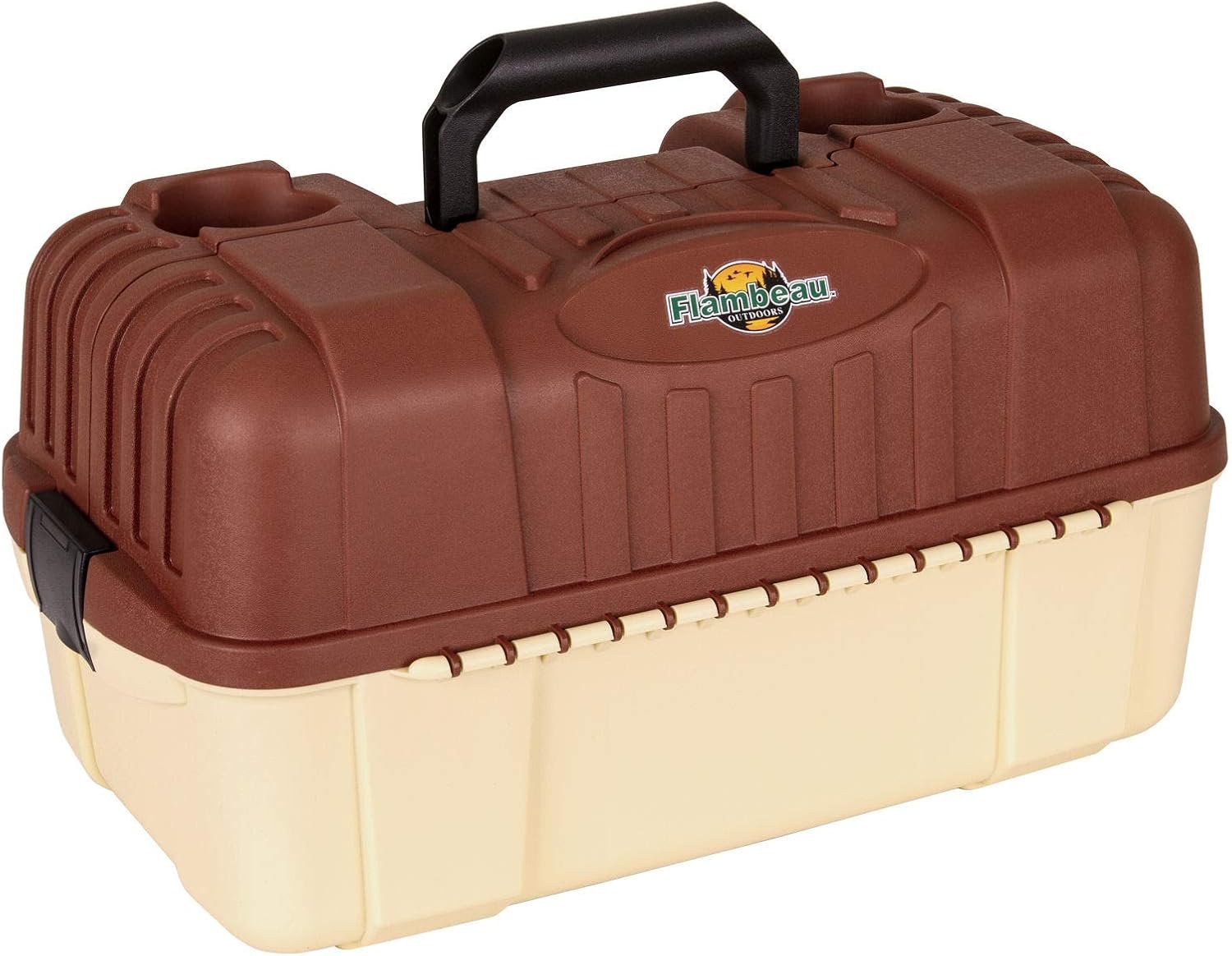 Flambeau Outdoors 2059 Hip Roof 7-Tray Fishing Tackle Box – Large Portable All-Weather Fishing Lure Organizer, 61 Compartments, Beige/Terracota Brown