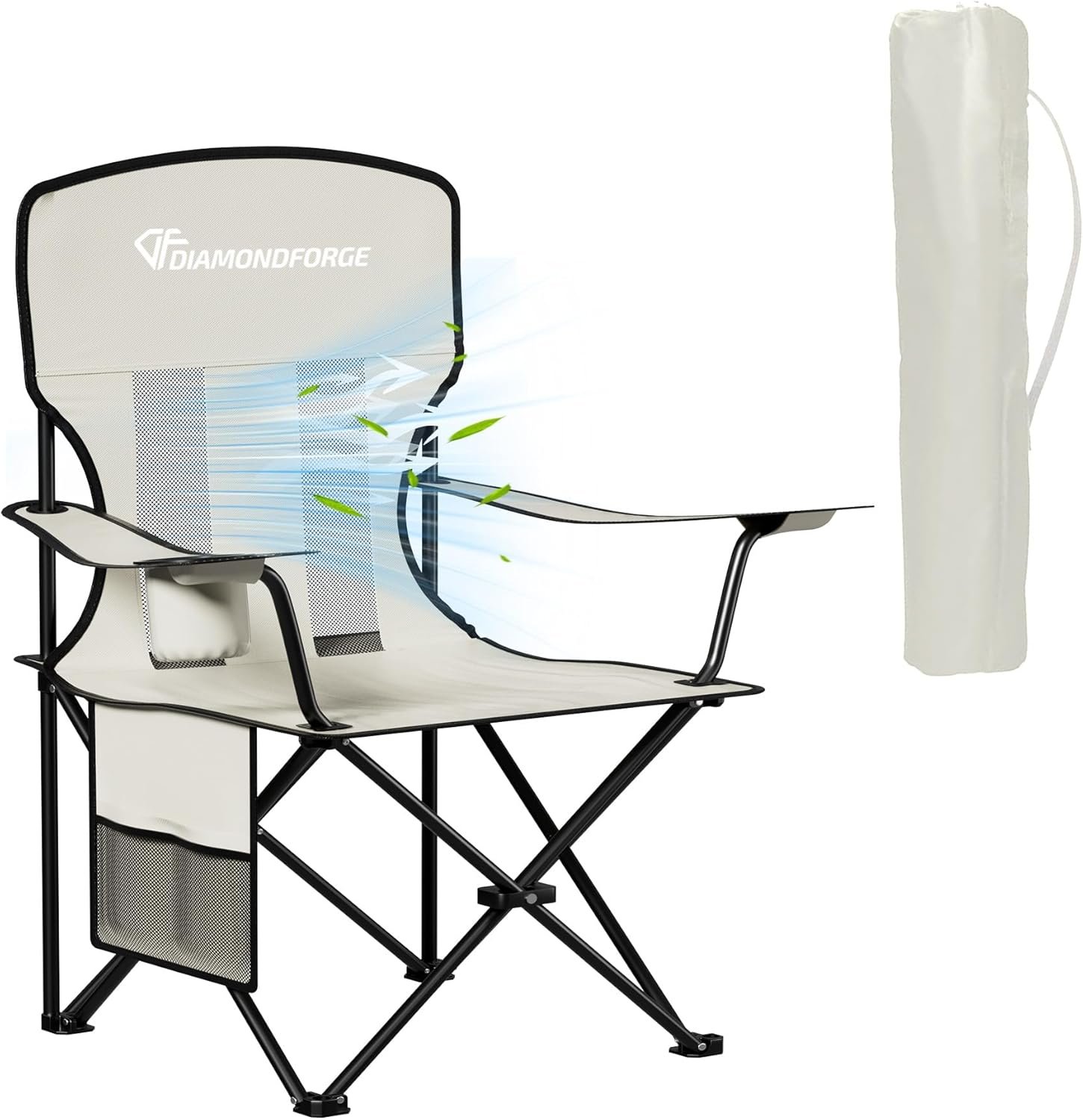 Camping Chair, 300 LBS High Back Breathable Mesh Lawn Chairs Folding (Gray) | Portable Outdoor Folding Camping Chair for Adults, with Cup Holder for Picnic, Lawn, Beach, Park, Fishing and Sports