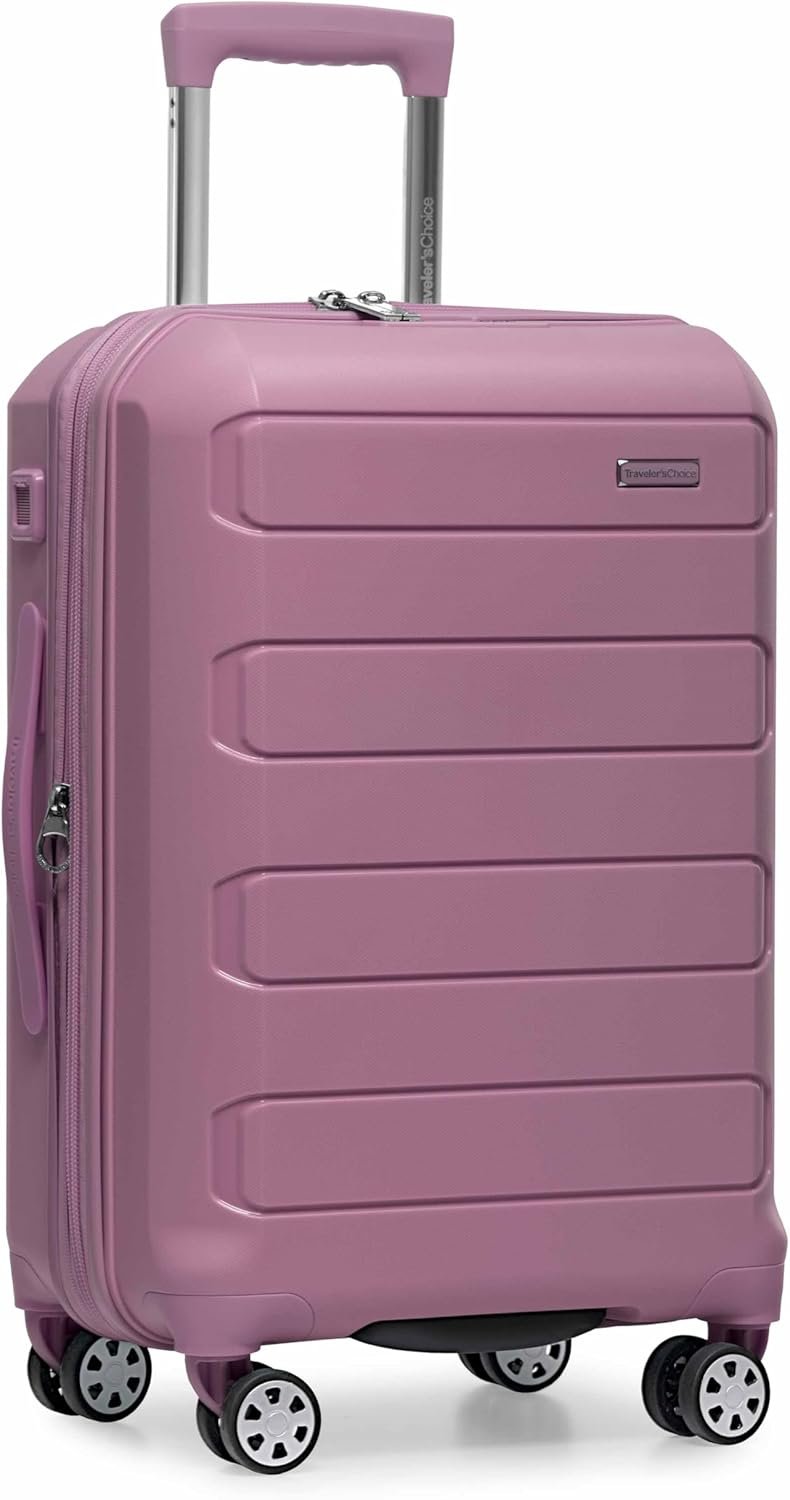Traveler’s Choice Pagosa Hardshell Expandable Luggage with Spinner Wheels, Mauve, 22-Inch Carry-on