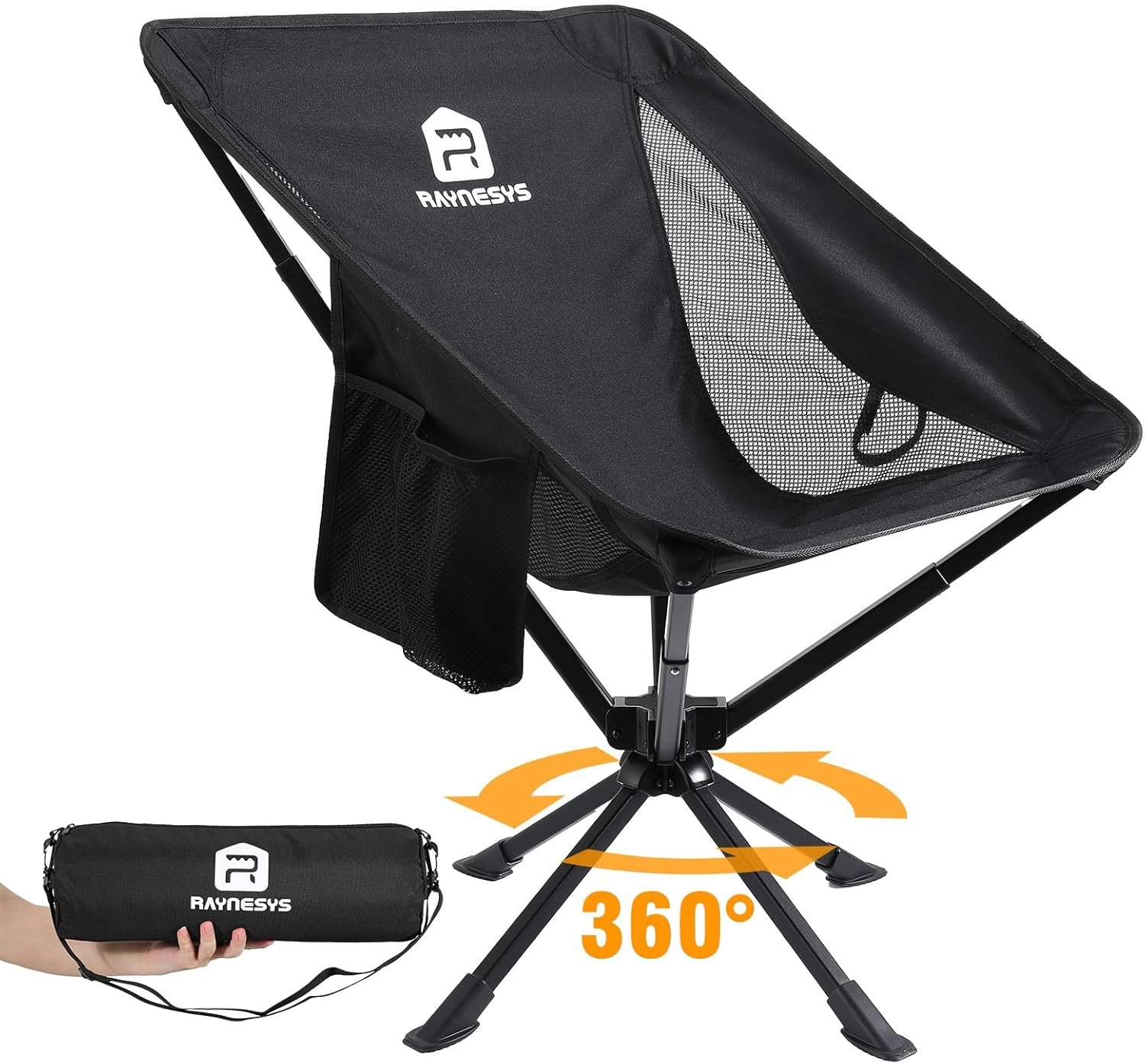 Raynesys 1 Pack Portable Camping Chair, Flexible 360° Rotation, Easy Carry, 8 Seconds Quick Setup Folding Camping Chair, 3.8Lb Lightweight Folding Chairs for Hiking, Beach, Sporting, Travel