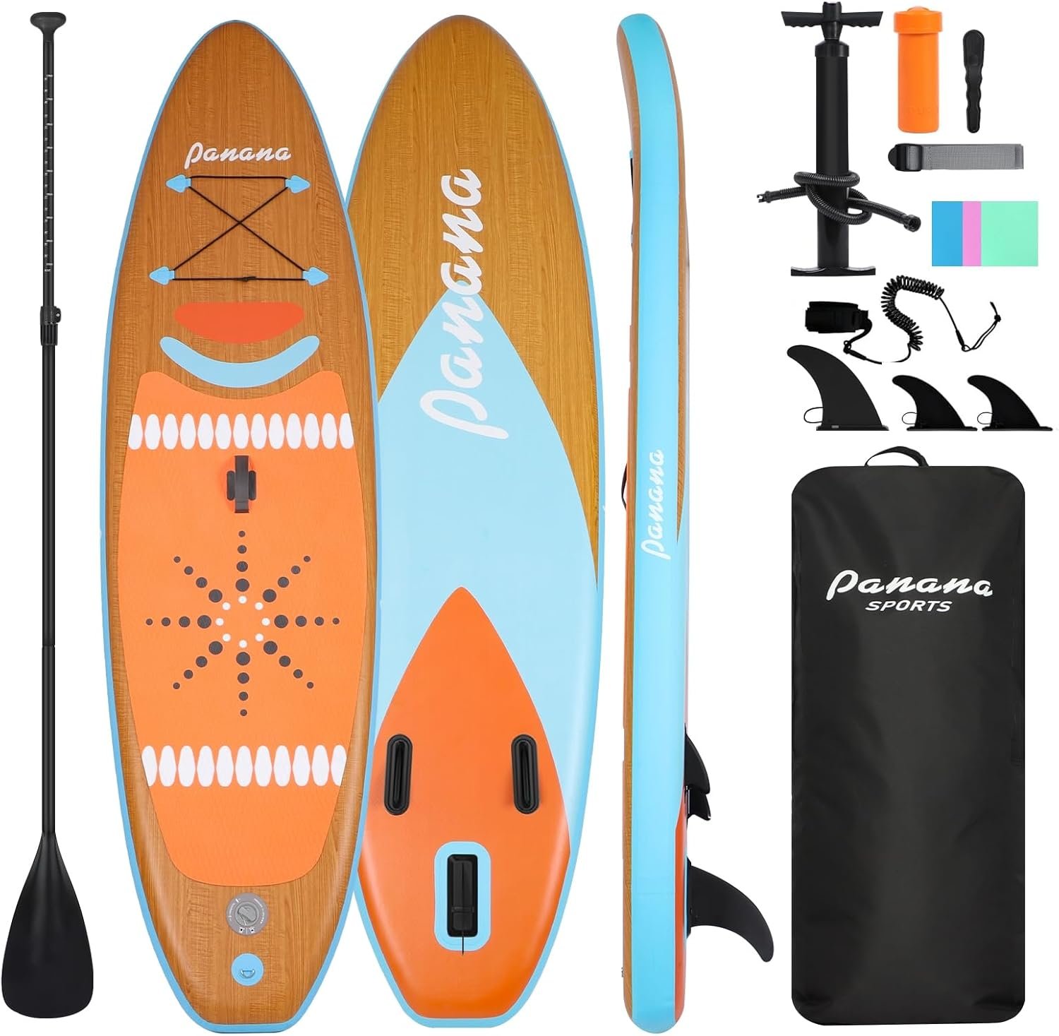 Panana Inflatable Stand Up Paddle Board 10’/10’8”x30”/32”x6” iSUP Non-Slip Deck Paddleboard for Adults Beginners Youth, with Paddle Pump Fins Leash Backpack