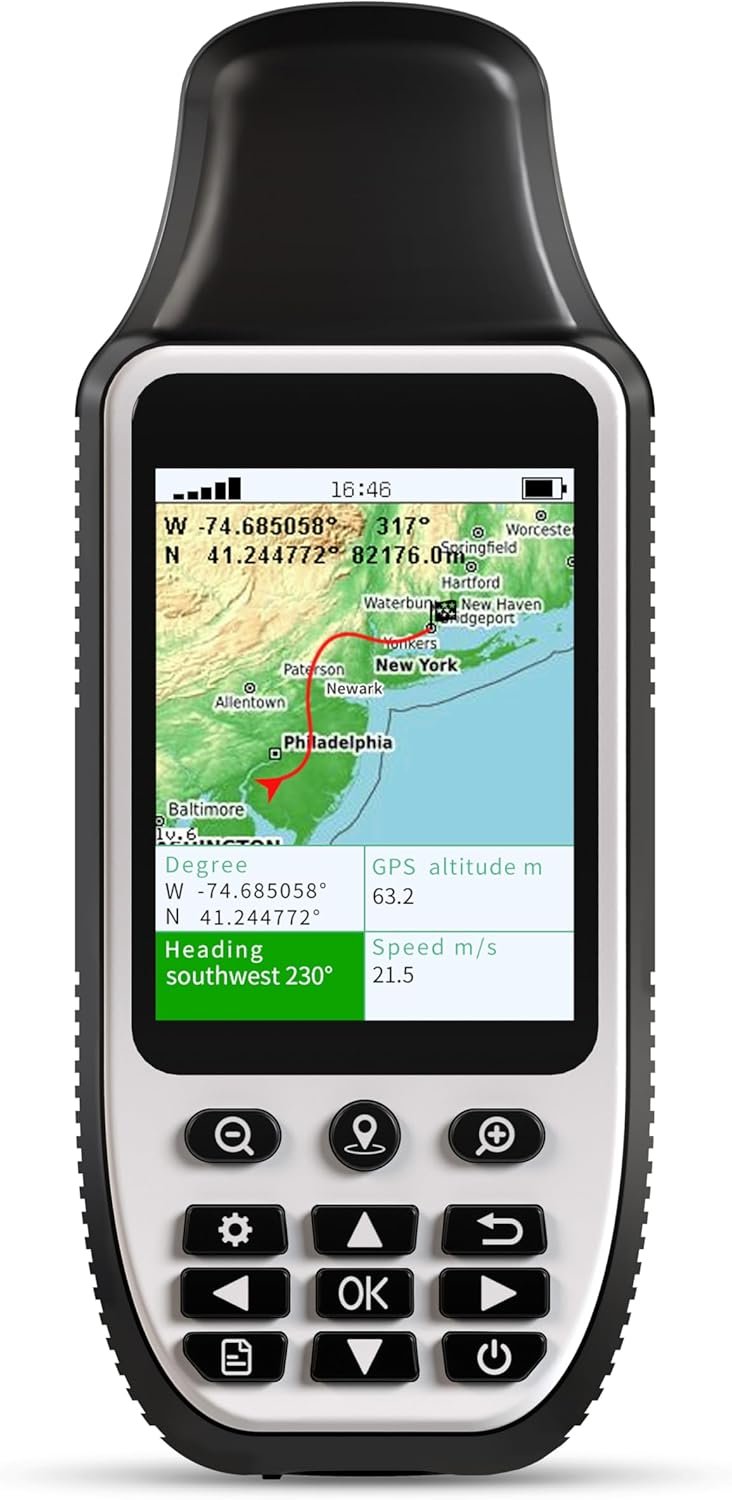S190 Handheld GPS Navigator, Rugged Handheld GPS for Hiking with 3-Axis Compass, 3.2″ Color Display, Handheld GPS with Preloaded USA Topo Maps, 64GB Memory and Extra Battery Life