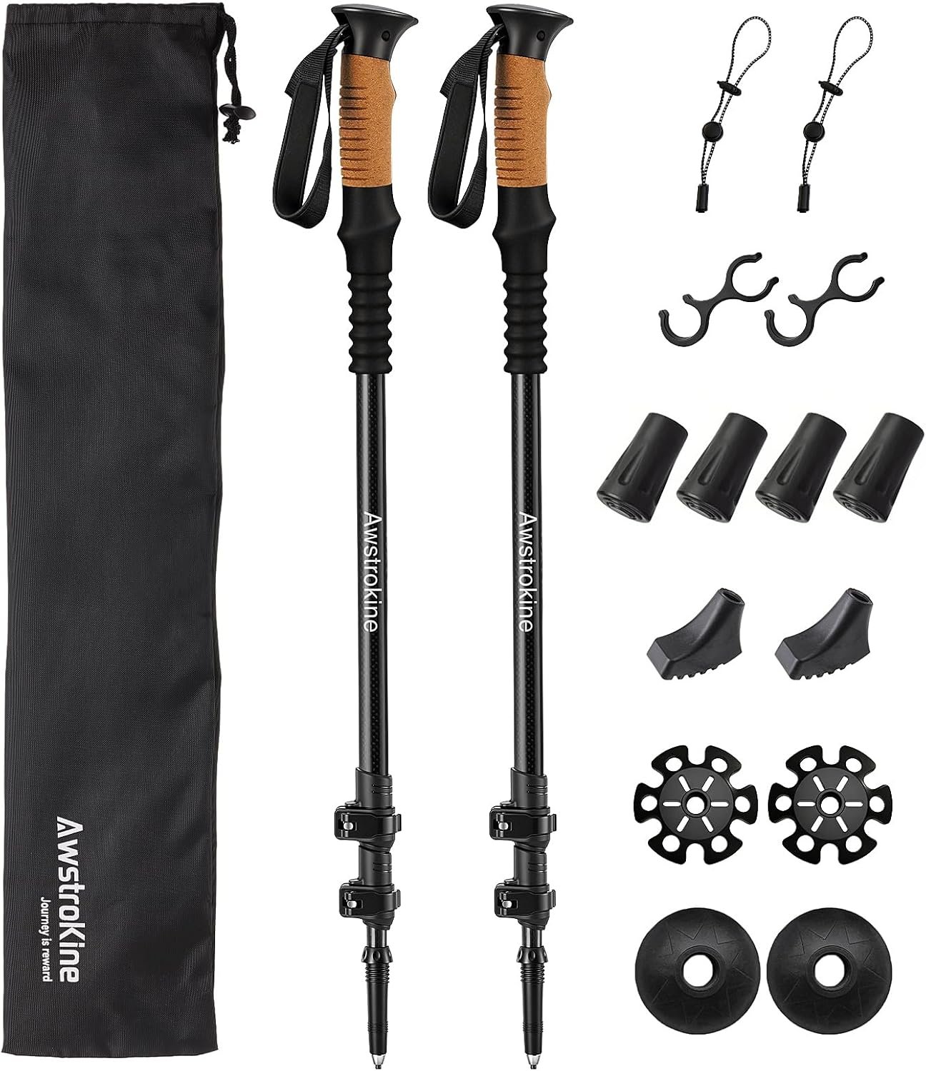 Carbon Fiber Trekking Poles – Lightweight Collapsible Hiking Poles with Cork Grips & Quick Flip Locks, Adjustable Hiking Sticks & All-Terrain Accessories for Women & Men