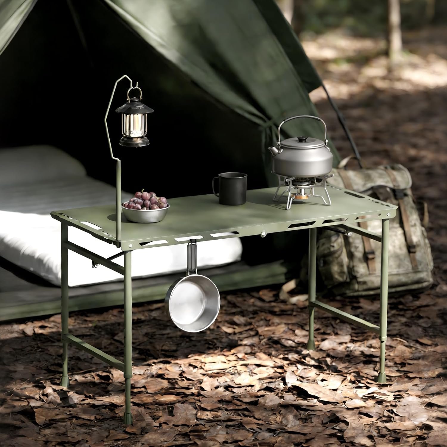 3.4 Ft Folding Camping Table – 12 lb Lightweight Portable Picnic Table with Adjustable Height & Carry Handle – Large Folding Table for Outdoor BBQ, Beach, Hiking & Home (Green)