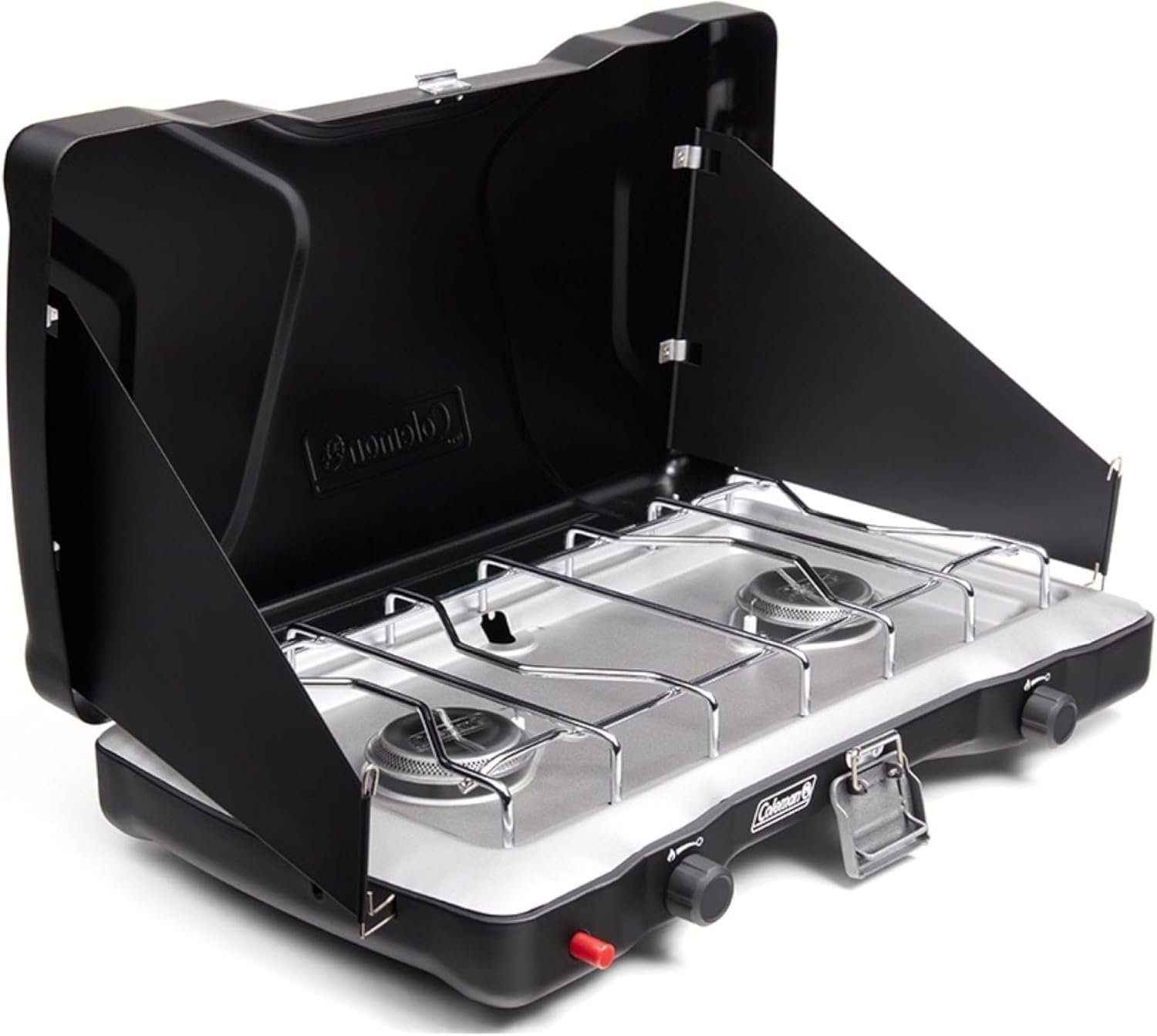 Coleman Triton+ 2-Burner Propane Camping Stove with InstaStart Ignition, Portable Camping Cooktop with 2 Adjustable Burners & Wind Guards, 22,000 BTUs of Power for Camping, Tailgating, Grilling