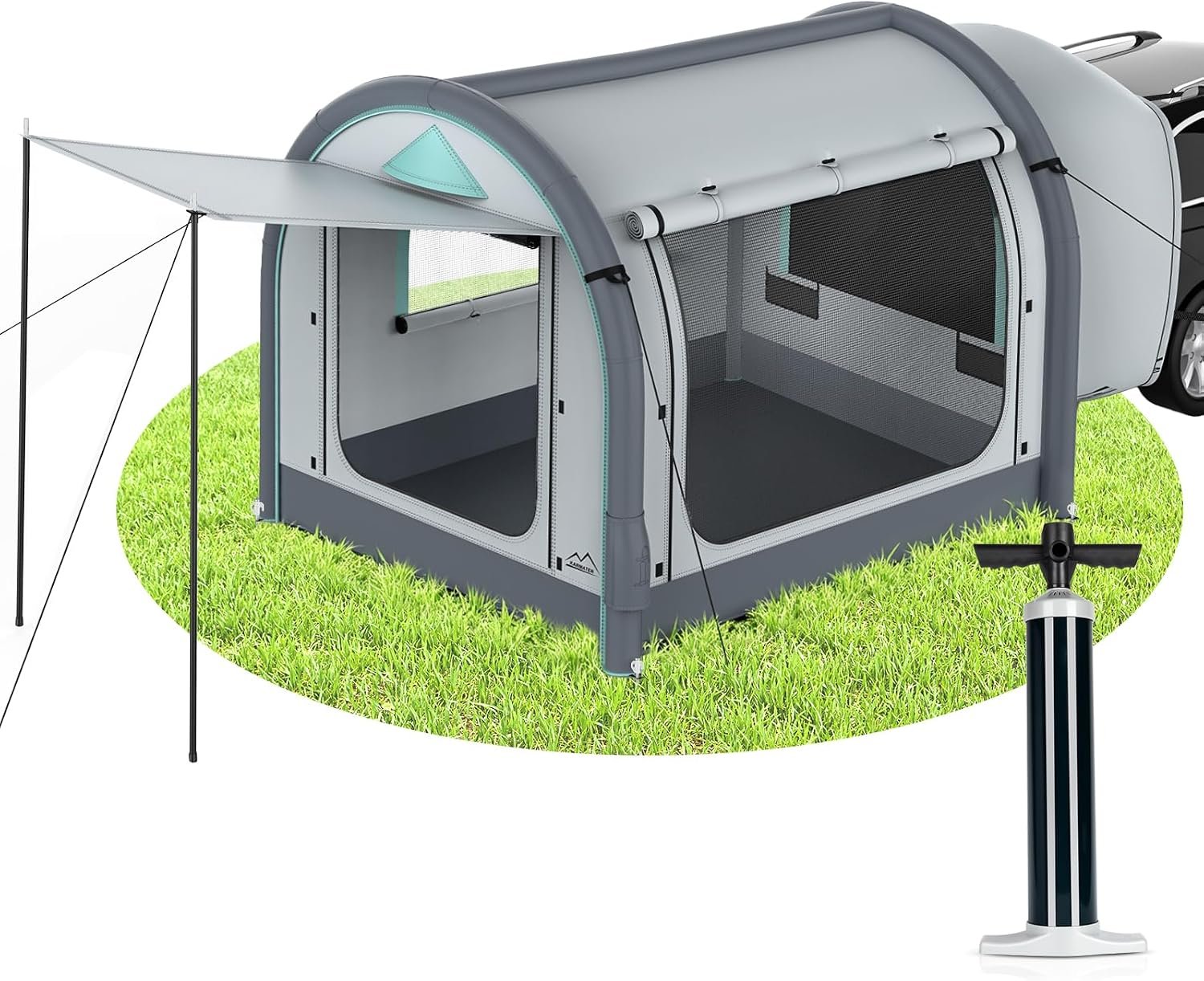 Inflatable SUV Tent for Camping, Large Quick Setup Blow Up Tents, 6-Person Tent with Detachable Car Attachment, Tents with Storage Bag &Projection Screen, Waterproof