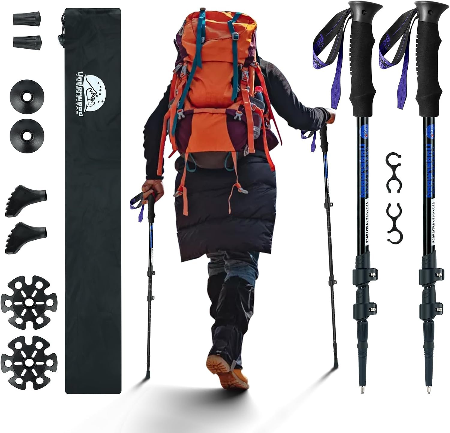 Collapsible Trekking Poles for Hiking 2 Pack – Adjustable Aluminum Hiking Poles, Lightweight Walking Sticks for Women, Men, Seniors, Kids, Trekking Sticks for Backpacking by Underwood Aggregator