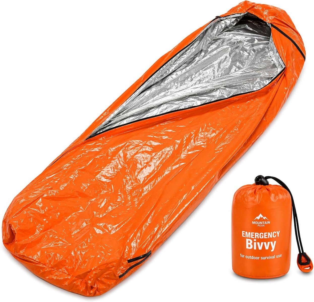 Emergency Bivy Sack Survival Sleeping Bag – Waterproof Thermal Emergency Blanket Shelter for Camping, Hiking, Survival Kit, Outdoor Emergency Gear – Ultralight Compact Orange Bivy