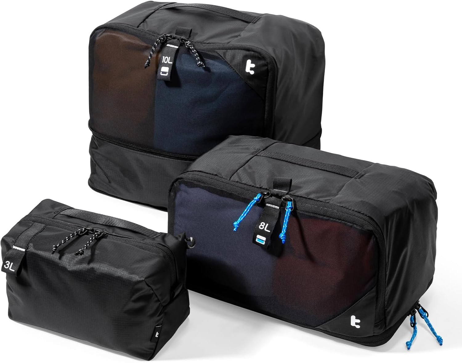 tomtoc 3 Set Packing Cubes for Travel Essentials, Odor-Resistant Compression Expandable Packing Cubes, Lightweight Travel Bag Pouch, Luggage Organizers Accessories for Backpack & Suitcase