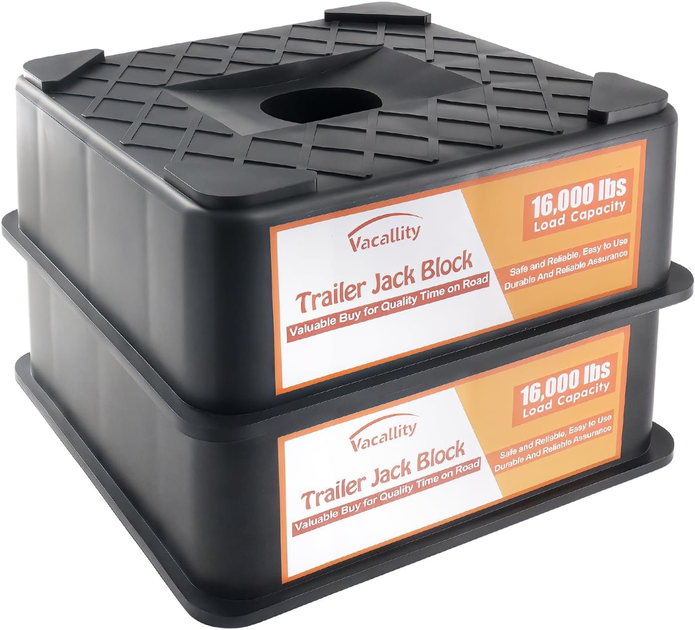 RV Trailer Jack Block, Trailer RV Stabilizer Blocks, 2 Pack Up to 16000 Lbs, Heavy Duty Sturdy Utility Jack Stand for 5th Wheels, Scissor Stabilizer, Round Square Tongue Jack Foot