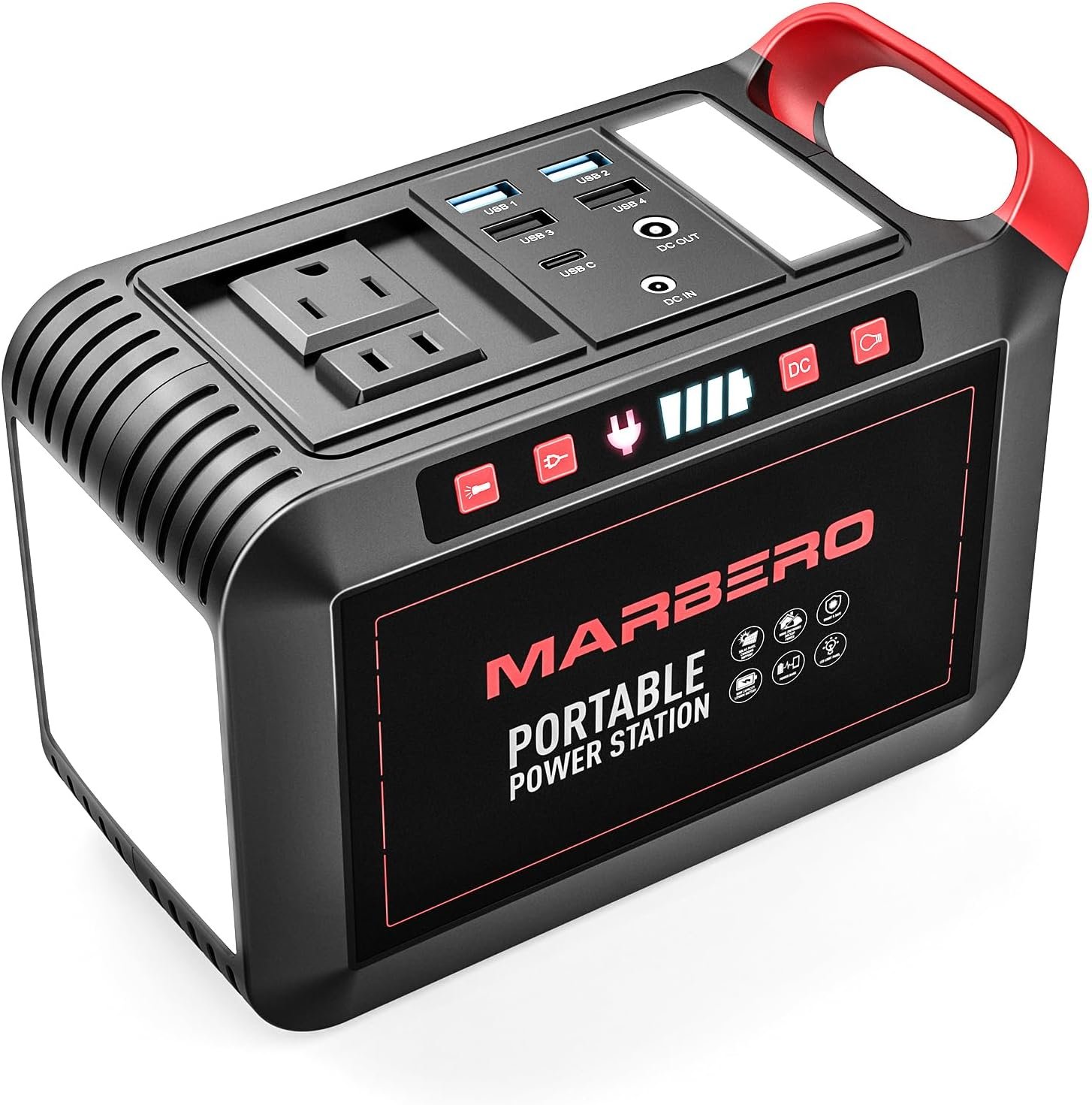 MARBERO 200W Portable Power Station 148Wh Camping Solar Generator Laptop Power Bank with AC Outlet 110V, DC, USB QC3.0, LED Flashlights for CPAP Home Outdoor Trip Emergency Backup
