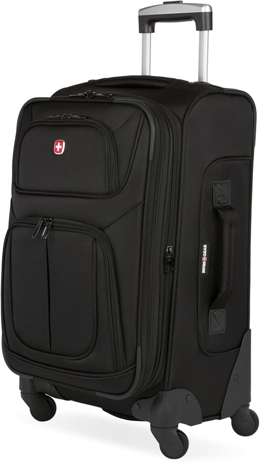 SWISSGEAR Sion Softside Expandable Spinner Luggage Durable Lightweight Travel Suitcase, Black, Carry-On