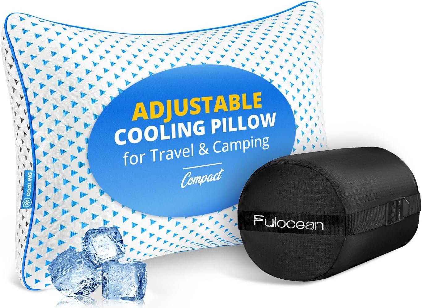 Small Cooling Memory Foam Pillow for Travel & Camping, Compressible Original Adjustable Pillow for Medium Firm Neck Knee Lumbar Support, Washable CertiPUR-US, Ideal Sleeping, Car, Airplane,Backpacking