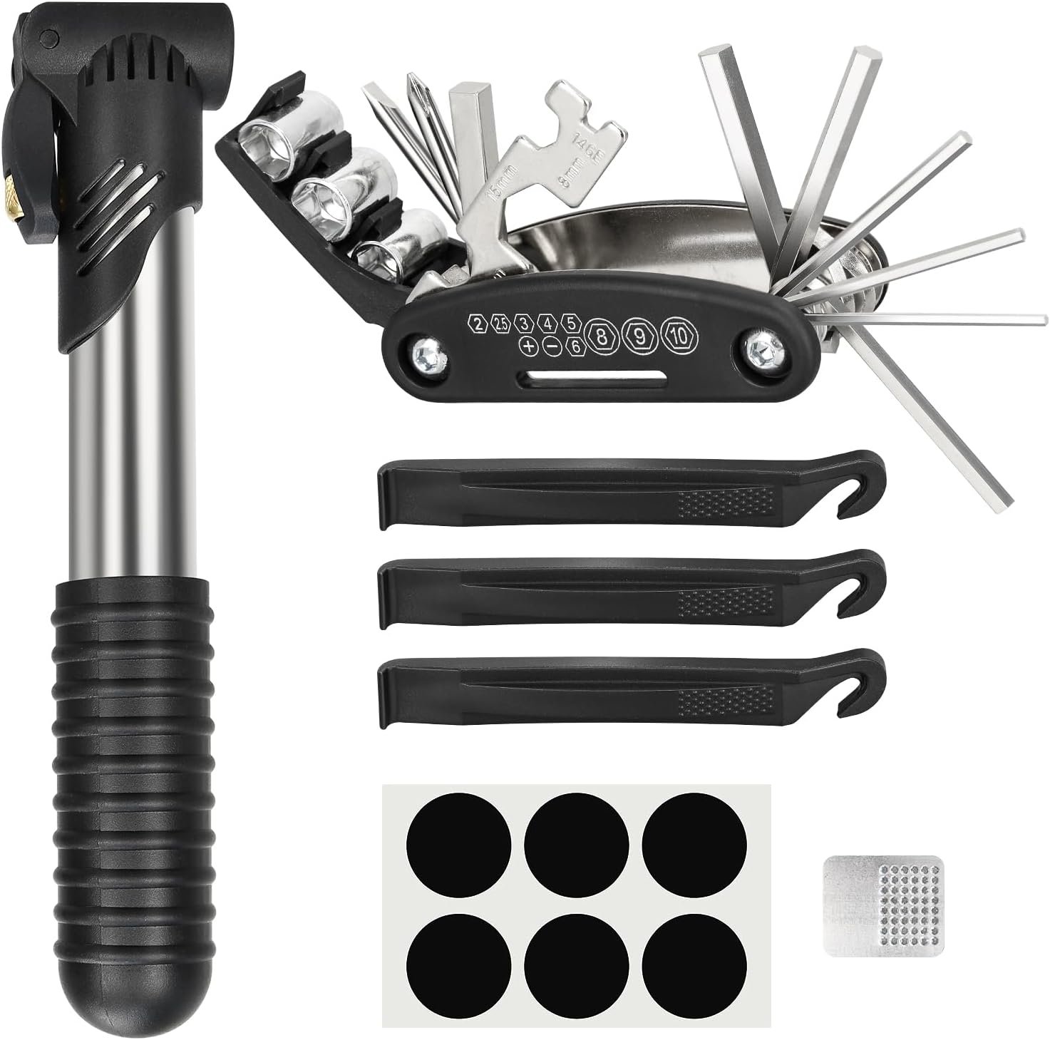 PXZBLG Bike Repair Kit, Bike Tire Repair Tool Kit, Including 16-in-1 Bike Multitool, Bicycle Tire Repair Accessories, Used for Mountain Bike and Road Bike