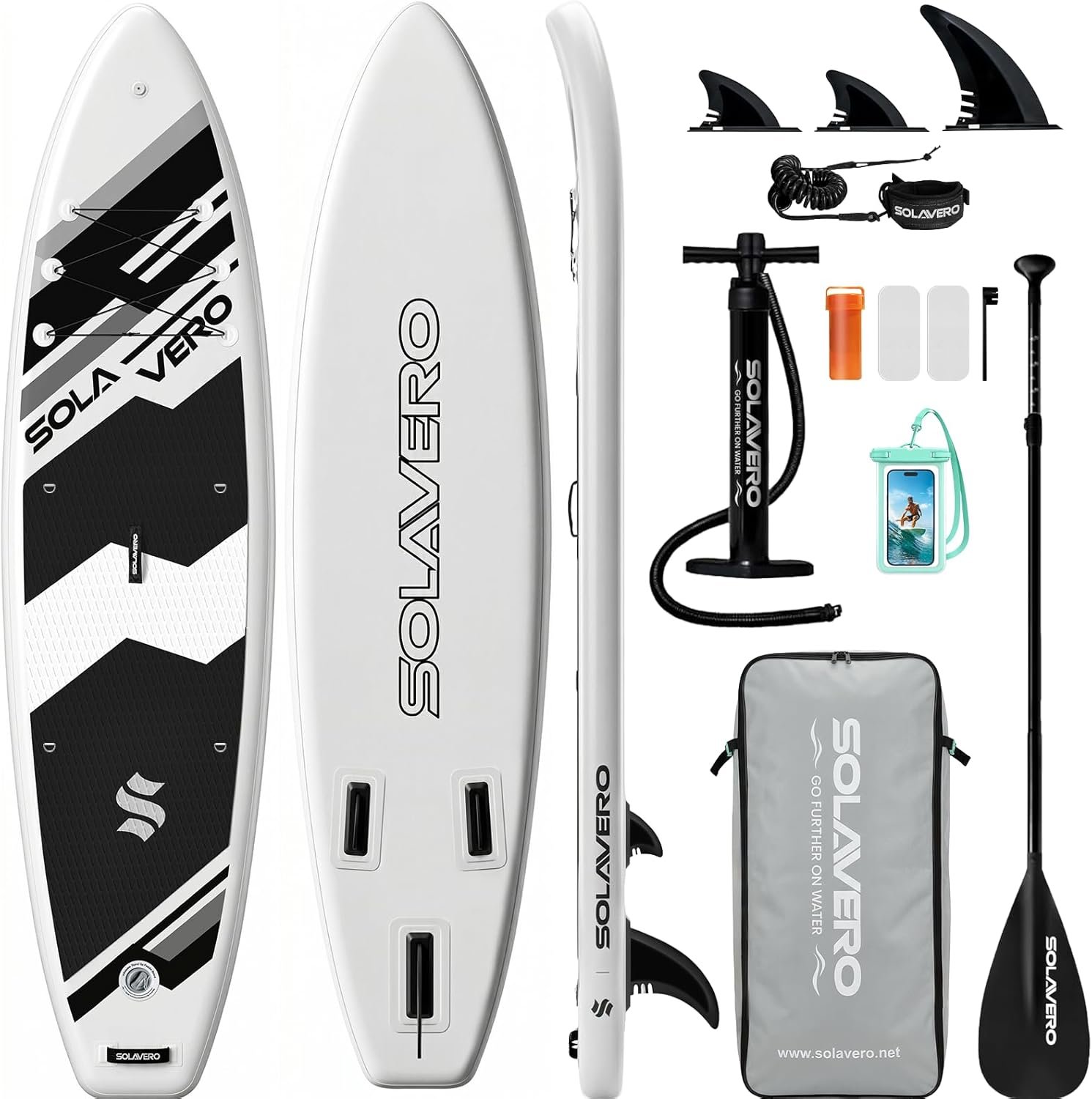 SOLAVERO Stand Up Paddle Board, 11‘ Inflatable SUP Supports 500LB – Wide Stable Board with Non-Slip EVA Deck for Adults & Youth of All Skill Levels
