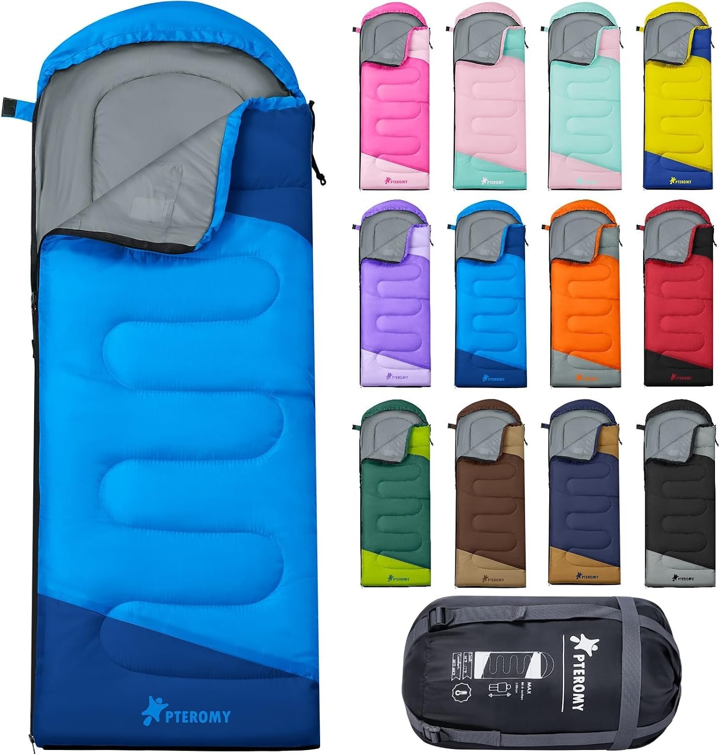 PTEROMY Sleeping Bags for Adults, Lightweight and Machine Washable, Water Resistant Backpacking Camping Sleeping Bag for Warm Cold Weather, Camping Essentials for Hiking Travel