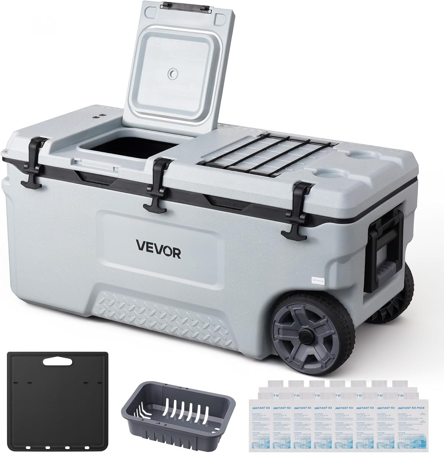 VEVOR Portable Cooler,Hard Cooler with Ice Retention, Heavy-Duty Handles and Strap, Lightweight Rigid Material Insulated Portable Cooler, Suitable for Family Picnics and Short Trips