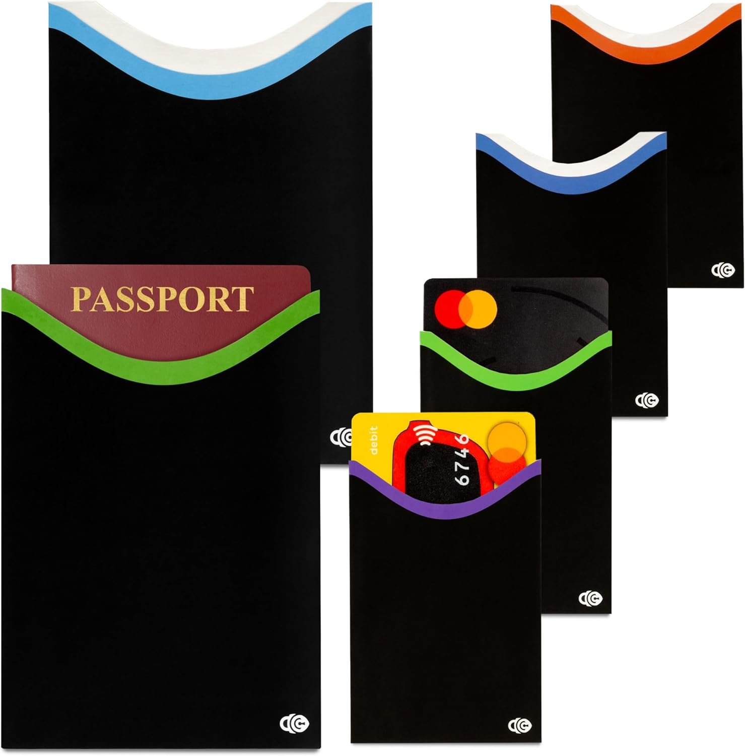 RFID Blocking Sleeves for Credit Cards & Passport (4 Short Side Card & 2 Passport Sleeves) RFID Card Holder and Protector Sleeve for Credit, Passport Identity Theft Protection Travel Wallet Slim