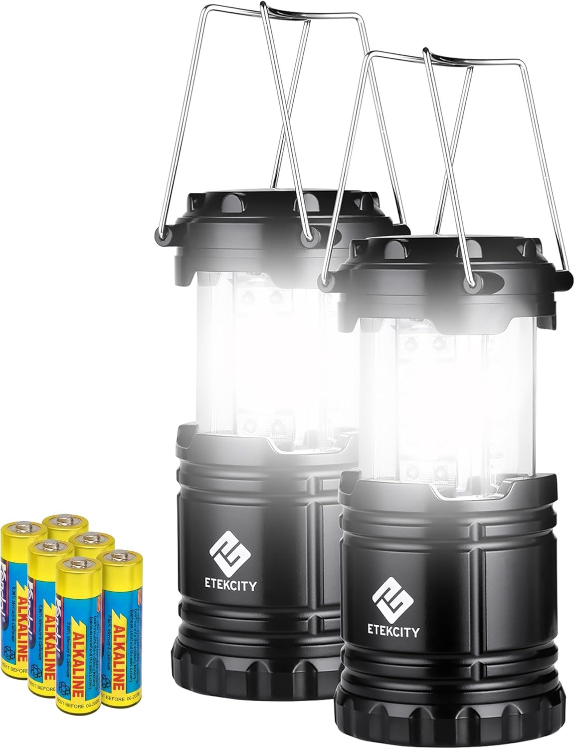 Etekcity Lantern Camping Essentials Lights, Led Flashlight for Power Outages, Battery Operated Lamp for Emergencies, Survival Gear, Hurricane Preparedness Items, Water Resistant, 2 Pack, Black