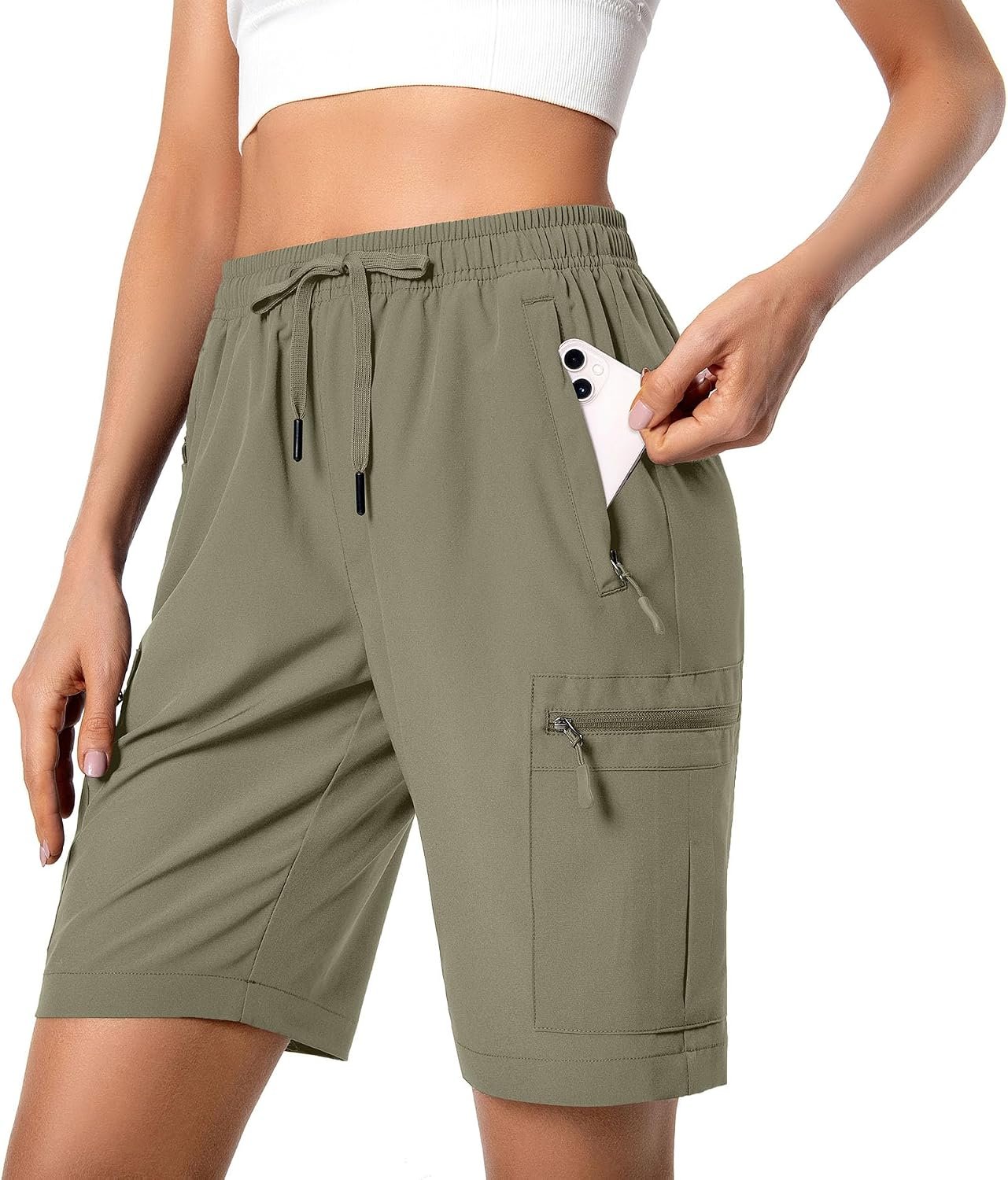 Hugut Women’s Lightweight Hiking Cargo Shorts Quick Dry Athletic Shorts Camping Travel Golf Zipper Pockets Water Resistant