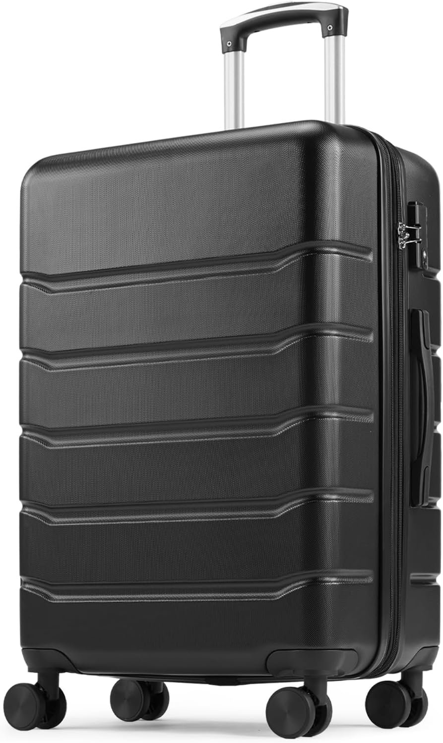 Sweetcrispy 20 Inch Carry On Luggage, Lightweight ABS Rolling Hard Shell Suitcase with Quiet Spinner Wheels, Built-in TSA Lock, Portable Travel Suitcase for Business Trip & Vacation Use, Black