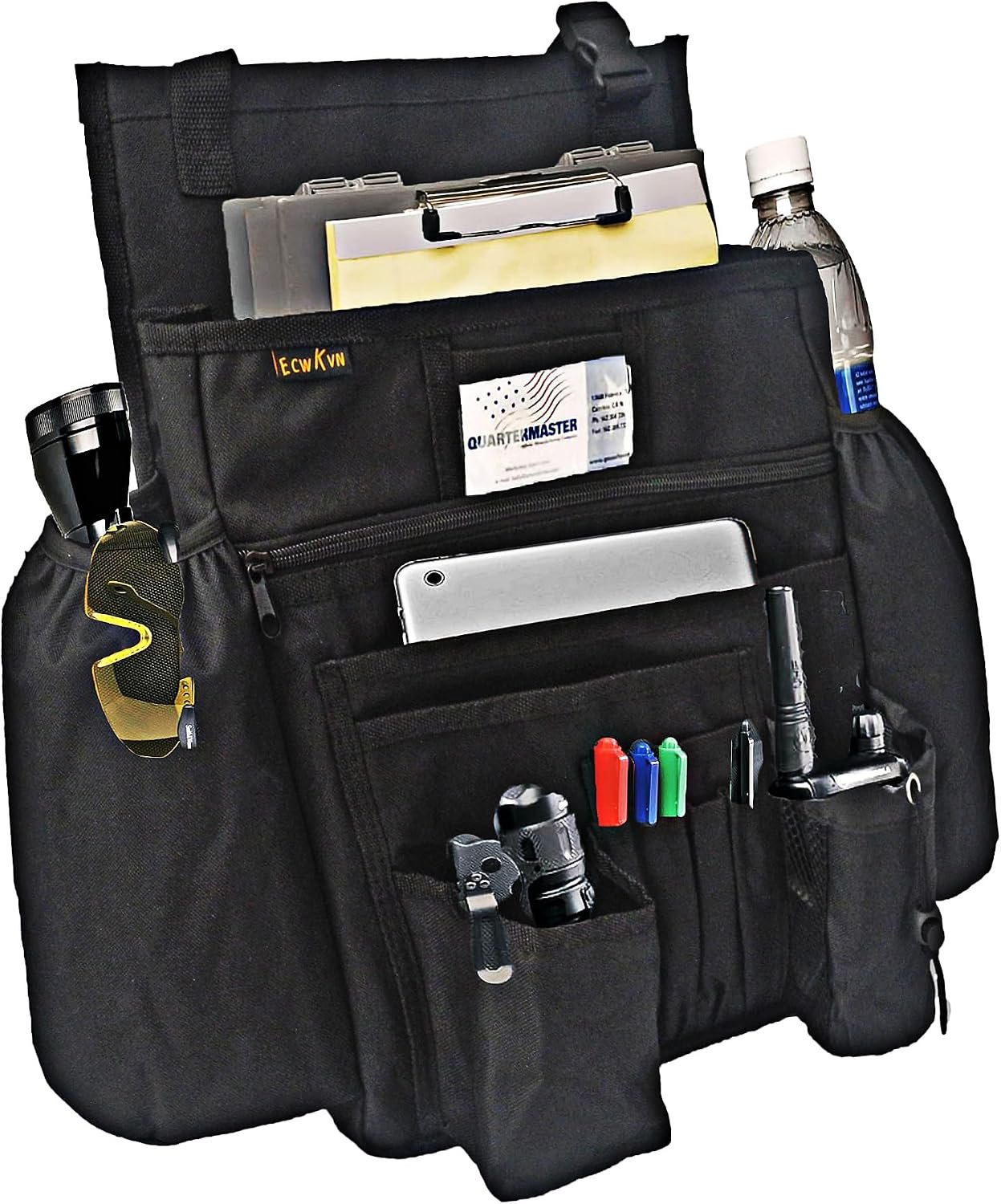 ECWKVN Car Front Seat Organizer – Car File Organizer, Passenger Seat Storage Bag Law Enforcement – Vehicle Storage with Dedicated Laptop Tablet Holder Cup Holder, Black